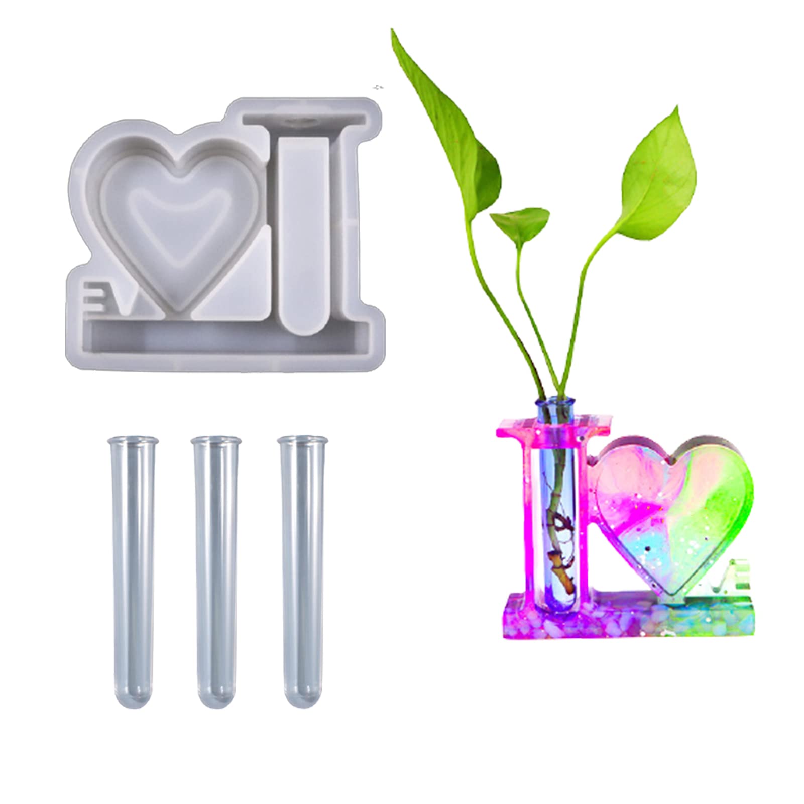 ORNOOU Silicone Vase Molds for Hydroponic Plant Propagation - 3 Tube Flower Bud Water Planting Epoxy Resin Casting Molds | Perfect for Desktop Decoration, Love Photo Frames & DIY Home Decor | Great for Indoor Gardening, Wedding Centerpieces & Craft Projects