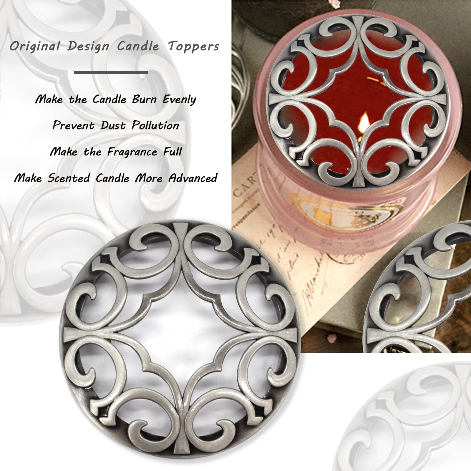 Hion Scented Candle Toppers - Decorative Jar Lids & Shades for Even Wax Melting, Candle Accessories Gift Set for Women (Space Silver) | Perfect for Home Decor, Wedding Centerpieces & Relaxation Gifts