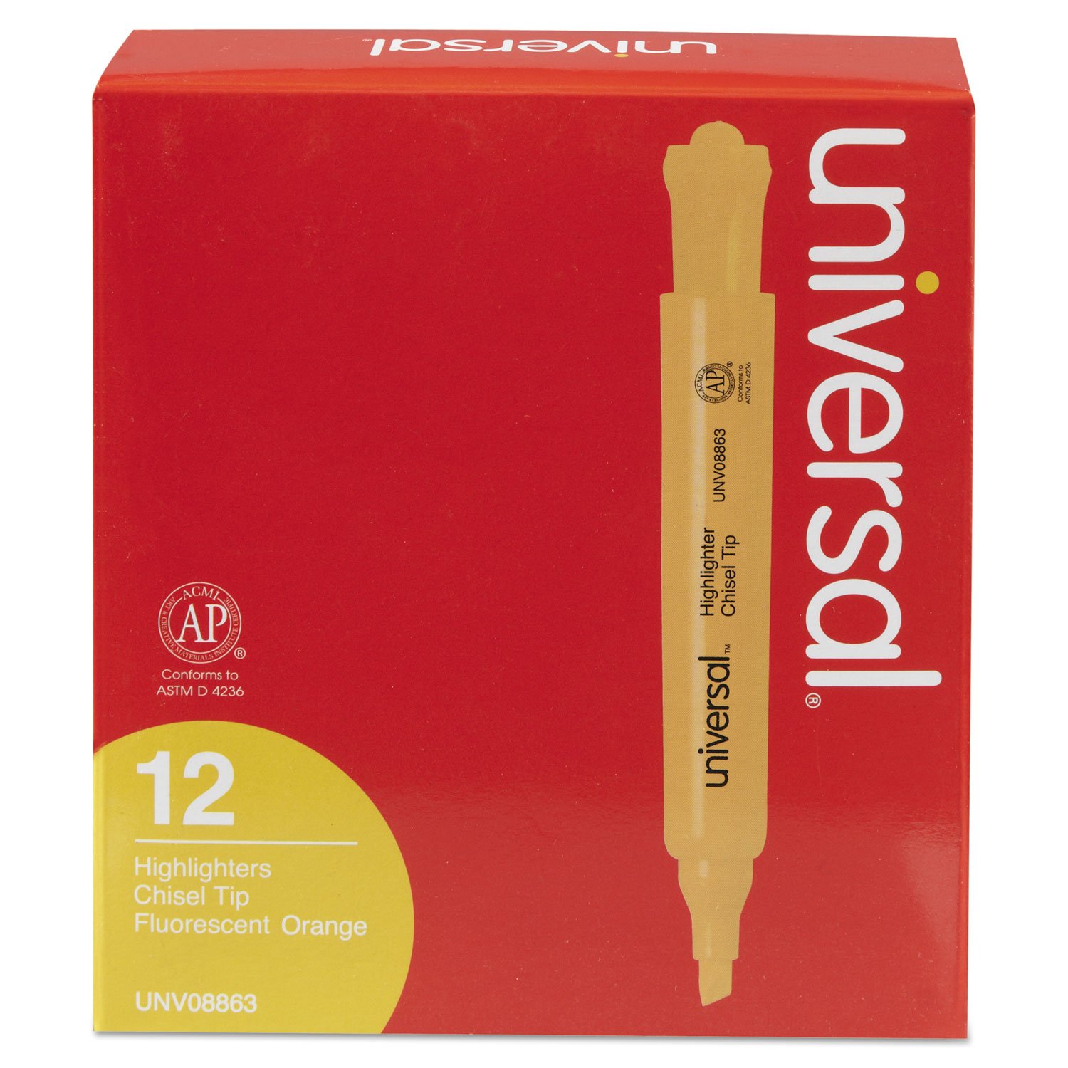UNV08863 Universal Desk Highlighter - 6 Color Chisel Tip Highlighters for Office, School & Study - Bright, Long-Lasting Markers for Notes, Books & Documents