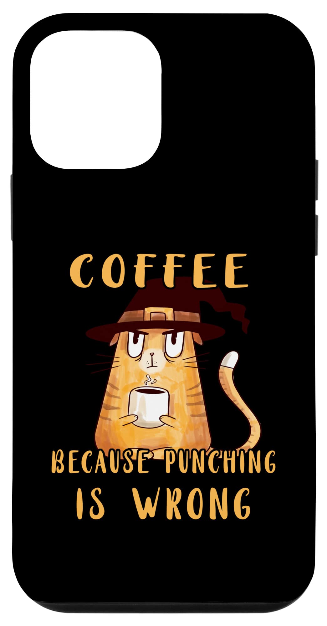 iPhone 12 Mini Case - Funny Coffee Lover Design with Halloween Cat & Punching Cup - Perfect for Coffee Enthusiasts & Halloween Costumes