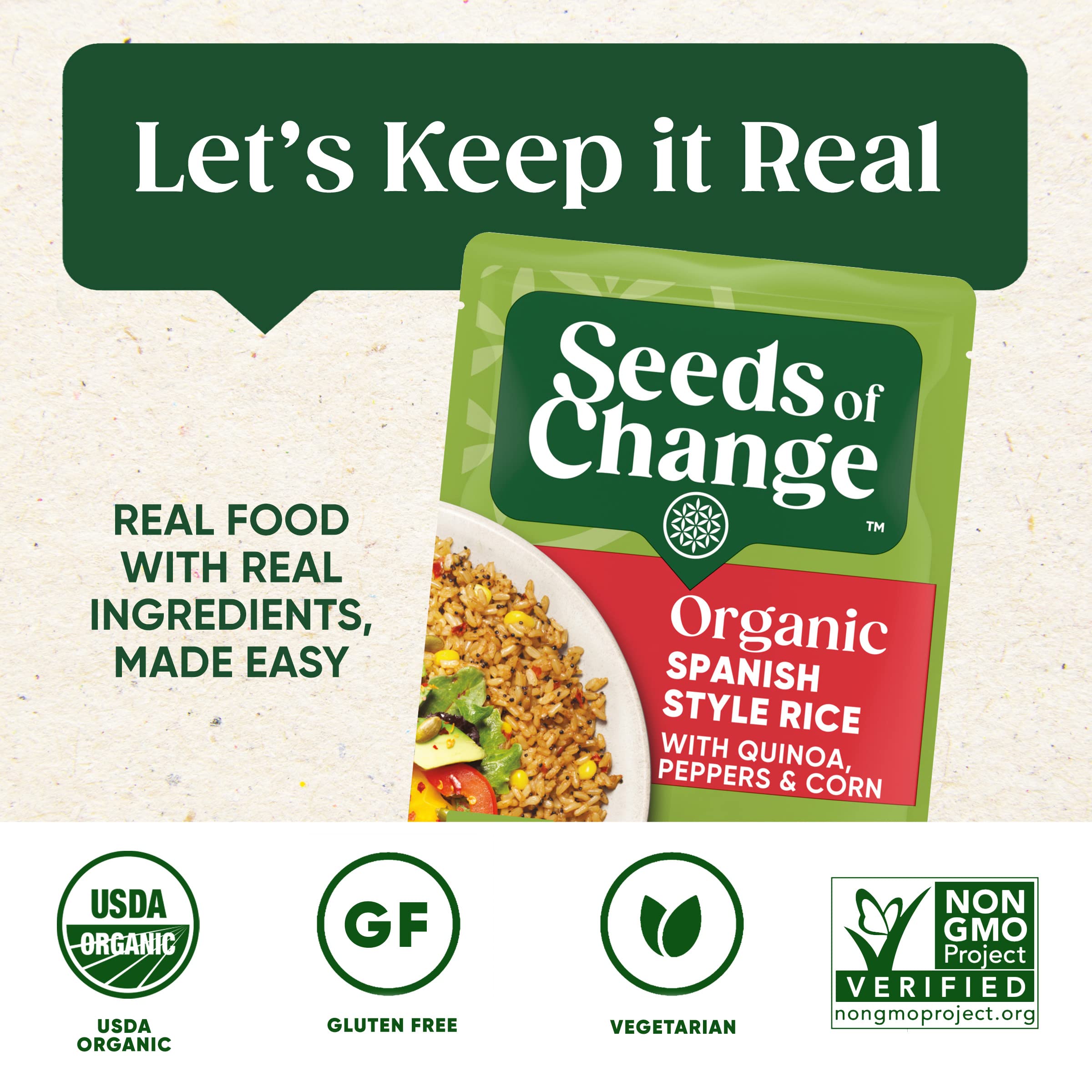 SEEDS OF CHANGE Certified Organic Spanish Style Rice with Quinoa, Peppers & Corn - Pack of 12 | Gluten-Free, Non-GMO Organic Food | Perfect for Quick Meals, Meal Prep & Healthy Family Dinners