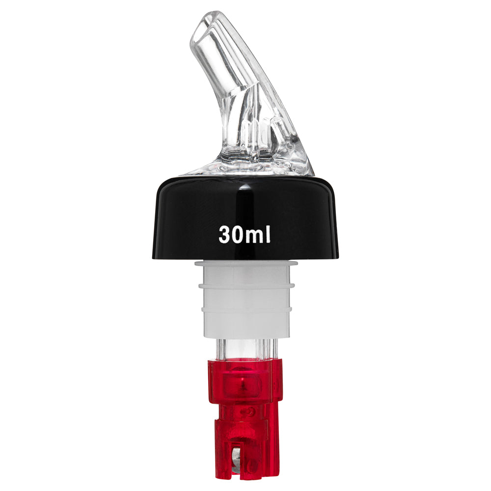 1 oz Red Plastic Measured Liquor Pourer with Collar & Clear Spout - 50 Count Box - Perfect for Bars, Restaurants & Home Bartending