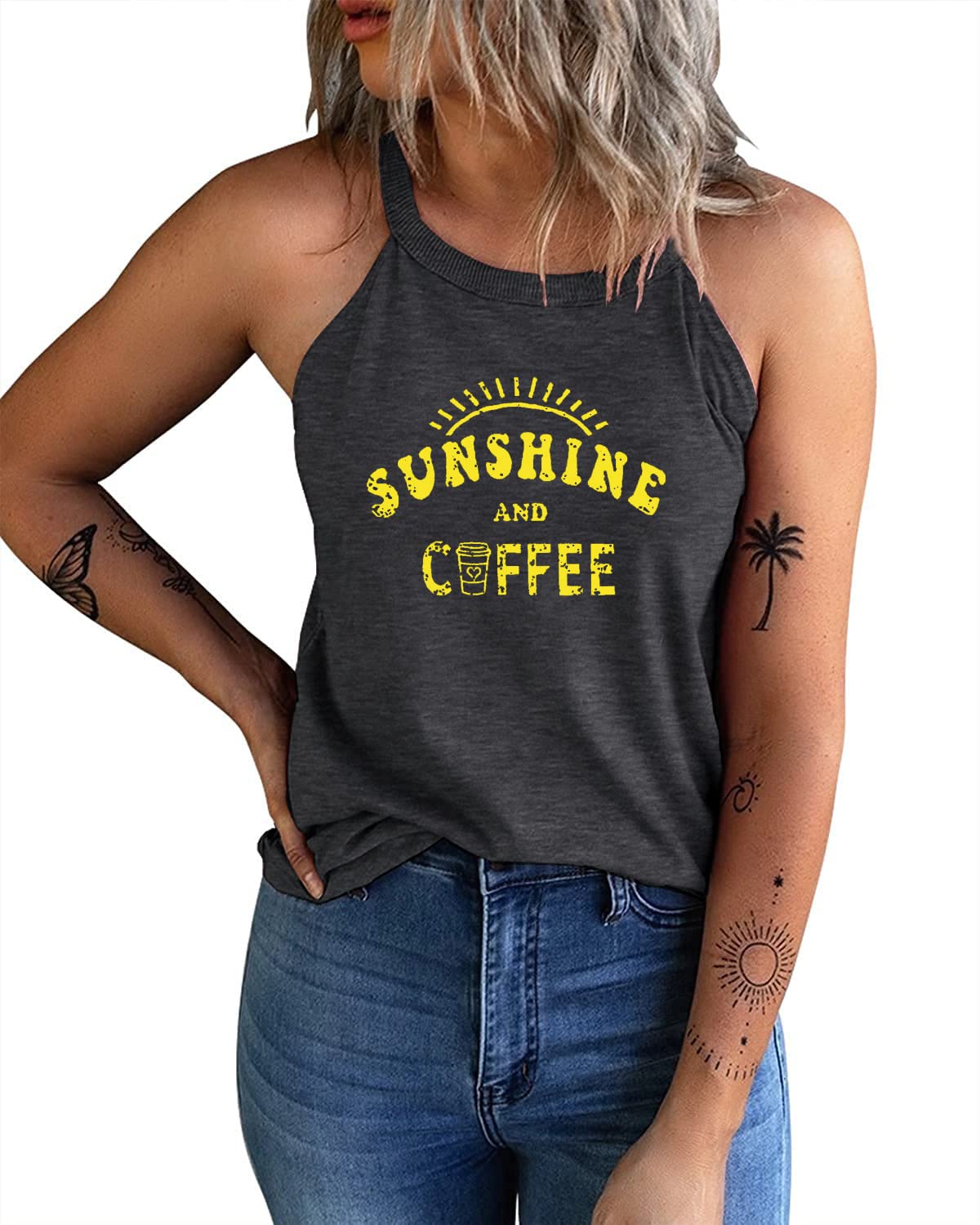 IRISGOD Women's High Neck Graphic Tank Top - Summer Sleeveless Halter Rocker Tee Shirt for Concerts, Festivals & Casual Outfits