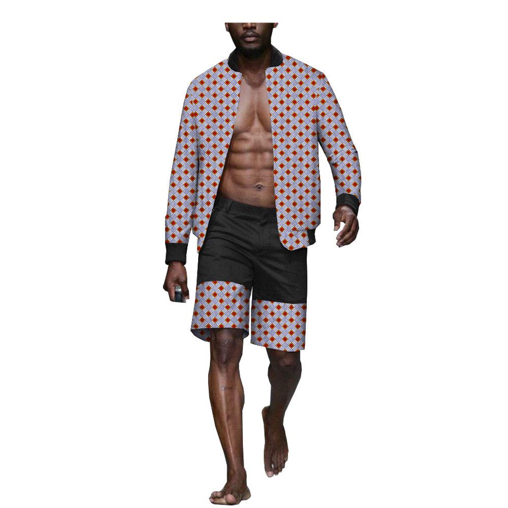 African Ankara Print Men's Dashiki Jacket & Shorts 2-Piece Set - Wax Cotton Outfit for Casual Wear, Summer Fashion & Cultural Events