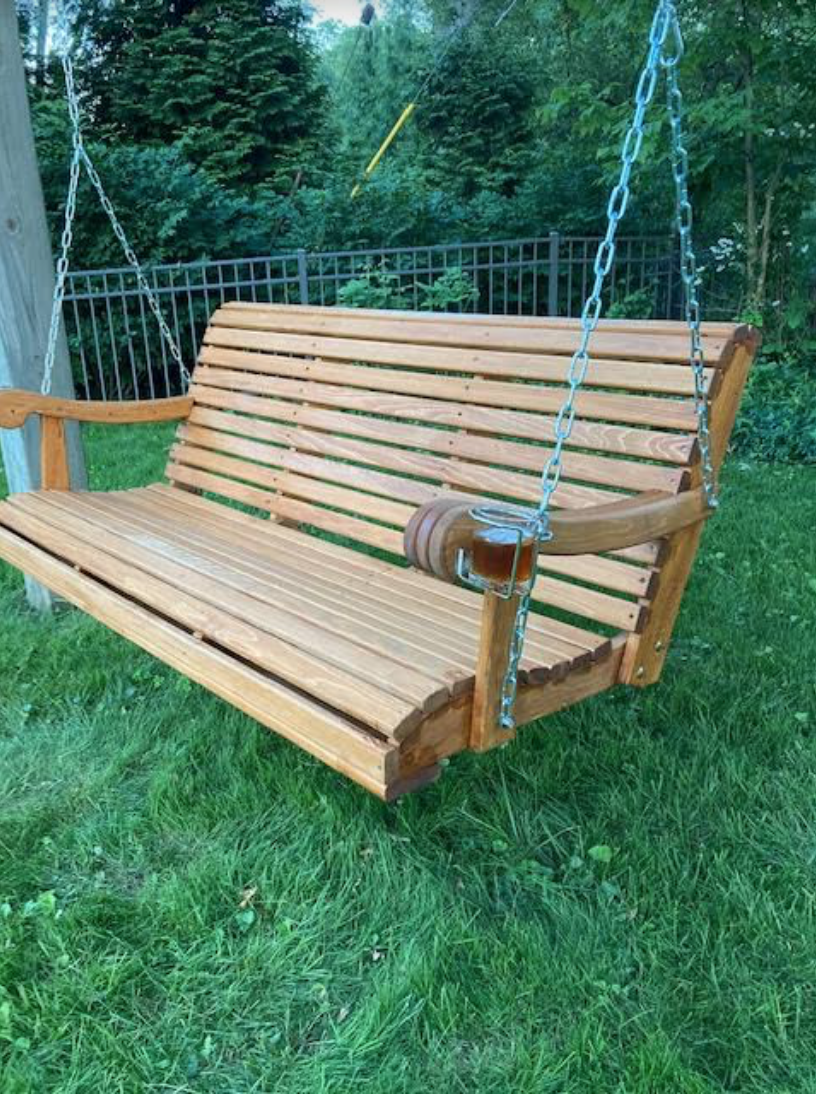 Grandpa Series Cypress Wood Porch Swing - Comfortable Outdoor Hanging Bench for Garden, Patio, and Backyard Relaxation