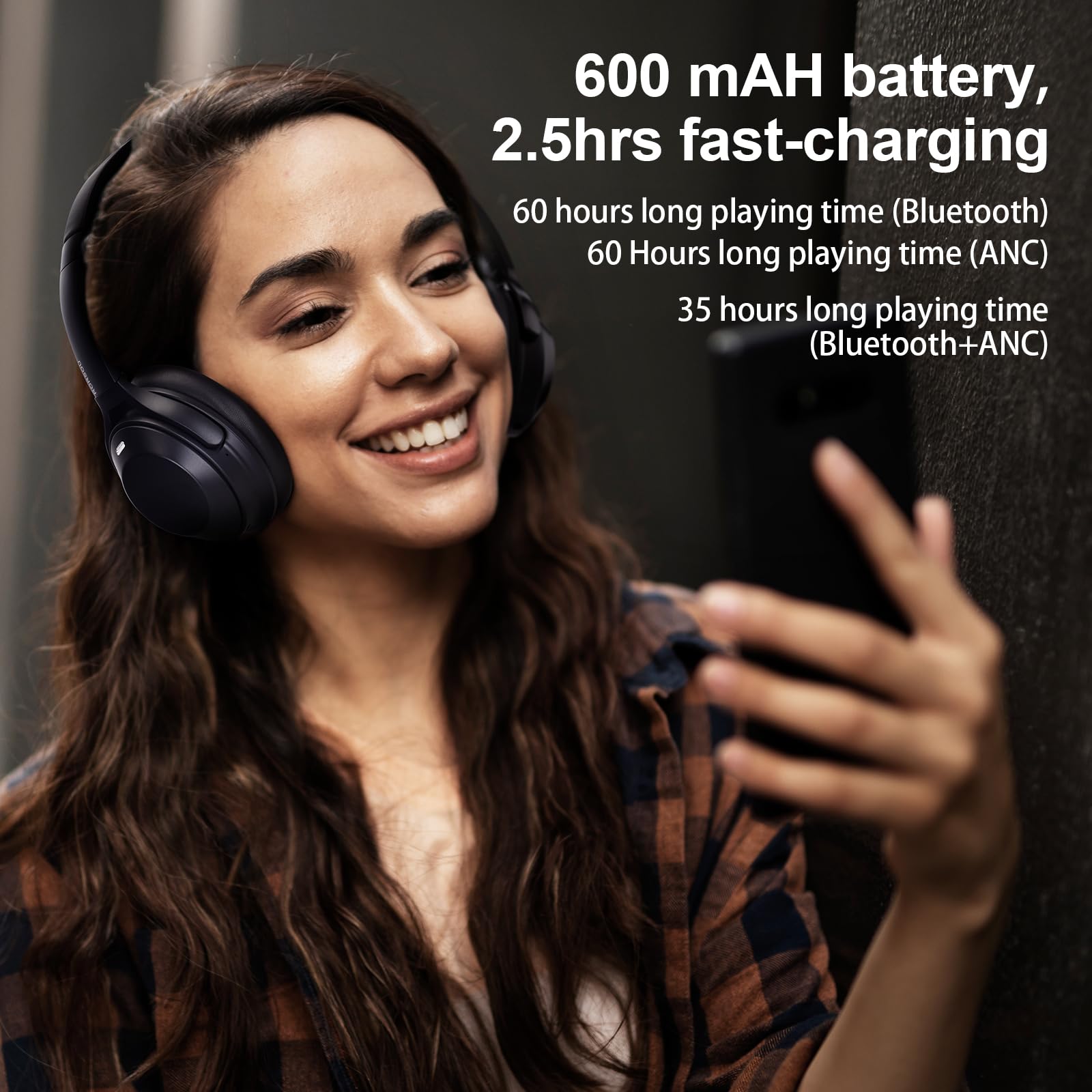 RORSOU A6 Hybrid Active Noise Cancelling Wireless Bluetooth Headphones with Mic, Transparent Mode & HiFi Stereo Sound - Over Ear Headset with Memory Foam Ear Cups, Low Latency for Gaming & Travel (Black) - Perfect for Commuting, Office Work & Music Lovers