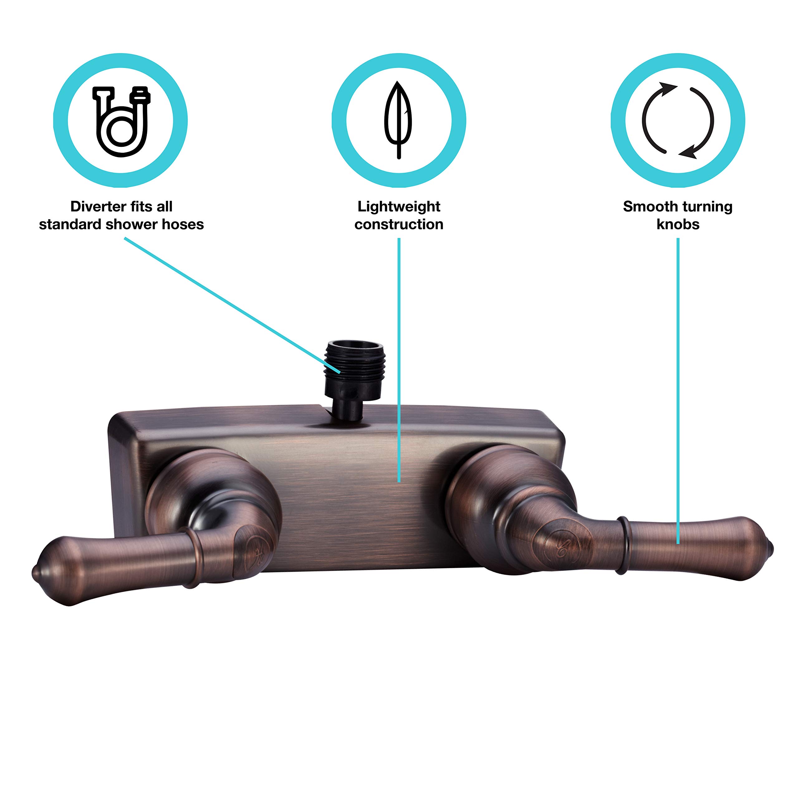 Durable RV Shower Faucet Valve with Diverter - Oil Rubbed Bronze Finish, Easy-Turn Handles for Motorhomes & Campers | Perfect for RV Bathroom Upgrades & Off-Grid Living