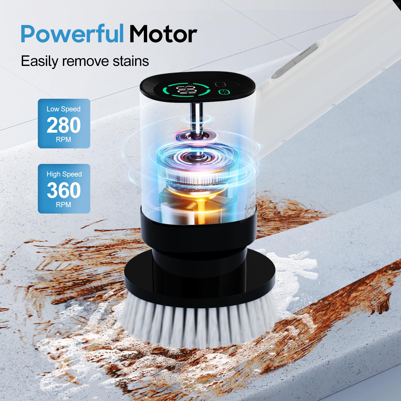Electric Spin Scrubber - Cordless Power Scrubber with 5 Replaceable Brush Heads for Bathroom, Shower, Tile & Floor Cleaning | Perfect for Grout, Tub & Hard-to-Reach Areas