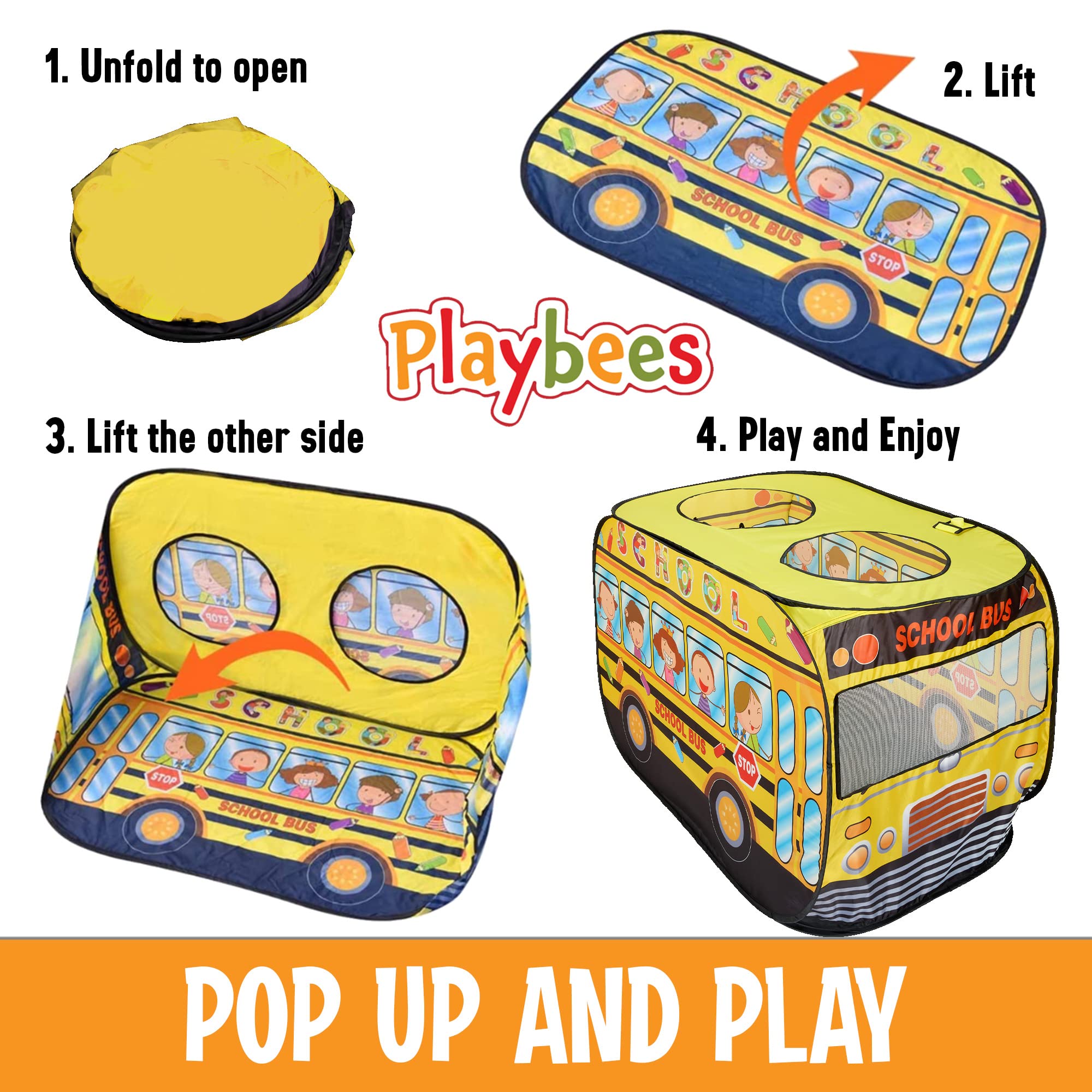 **Musical School Bus Pop Up Play Tent for Toddlers - Indoor & Outdoor Kids Playhouse with 3 Openings, Carry Bag & Sound Button - 43.5x28x26.5 Inch - Perfect for Pretend Play, Birthday Gifts & Daycare Activities**
