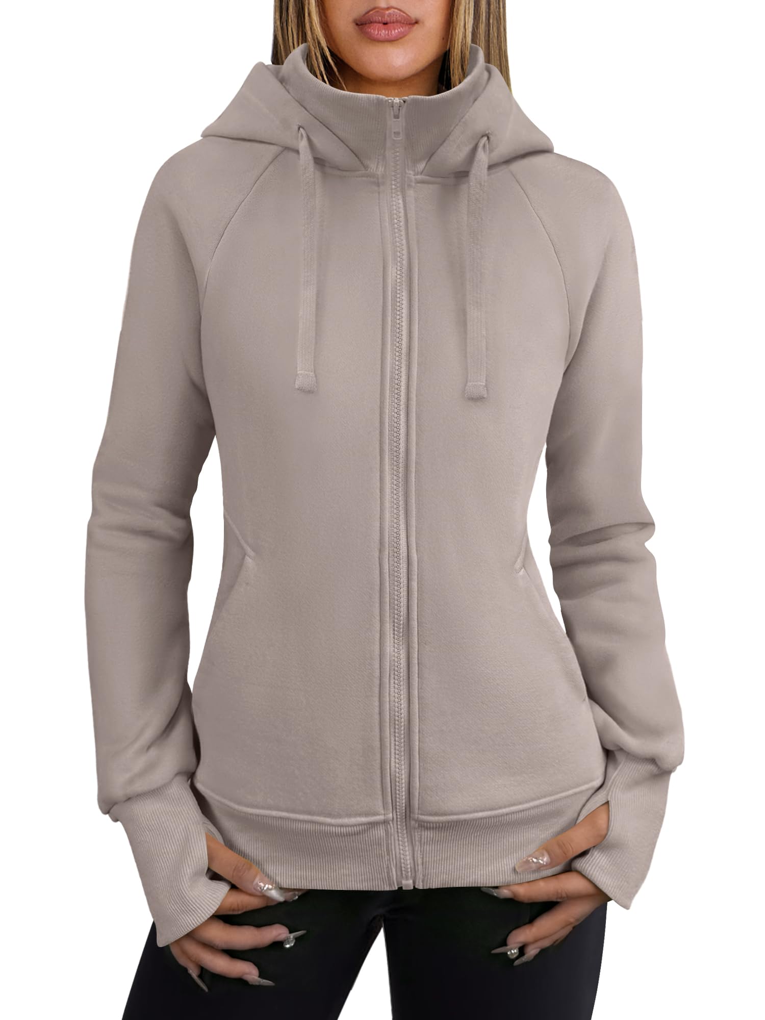 ANRABESS Women's Fleece Zip-Up Hoodie with Pockets - Long Sleeve Casual Sweatshirt for Fall Fashion, Preppy Outfits & Y2K Style | Perfect for College, Streetwear & Cozy Everyday Wear