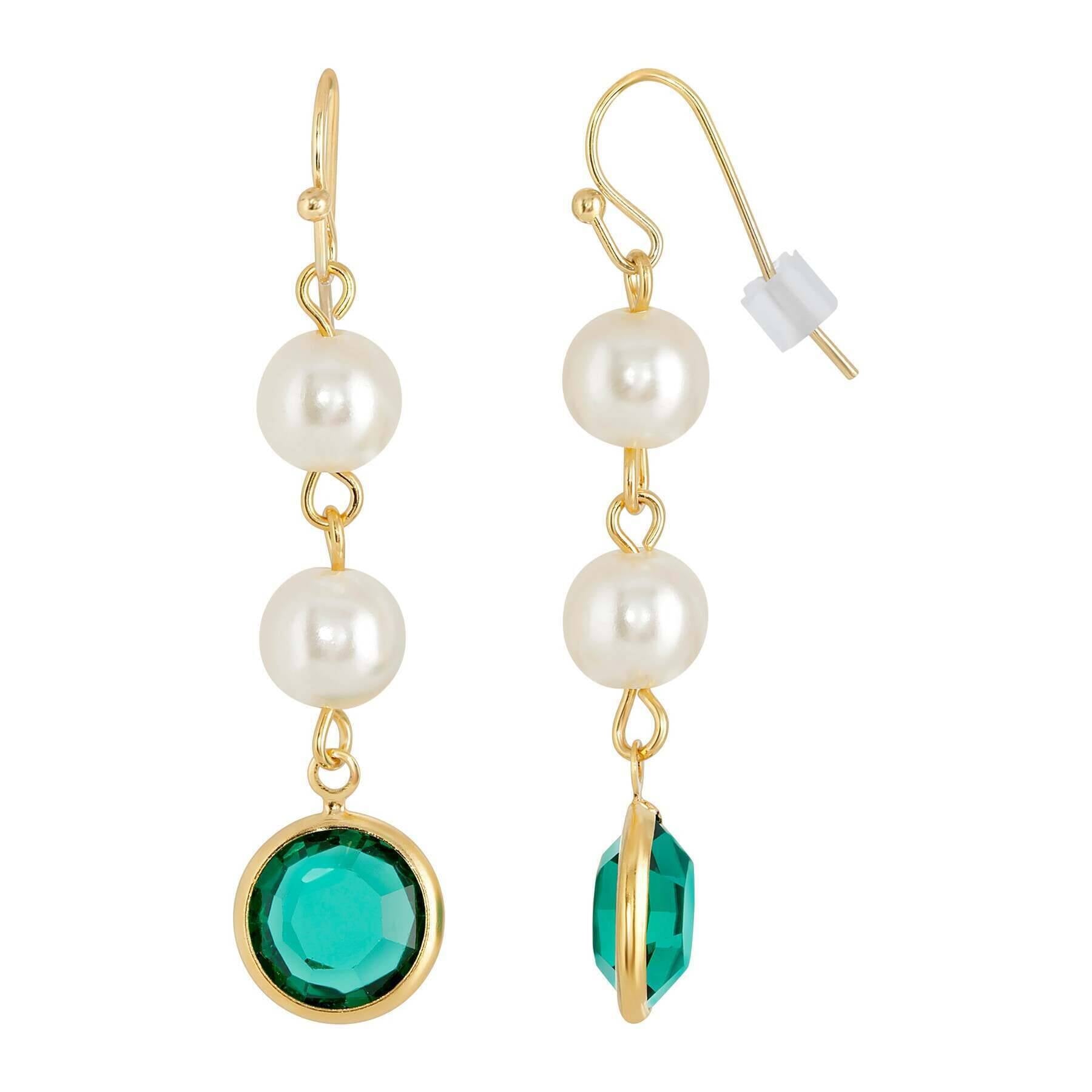 1928 Jewelry Channel Austrian Crystal & Faux Pearl Drop Earrings for Women - Elegant Dangle Earrings for Party, Wedding & Evening Wear