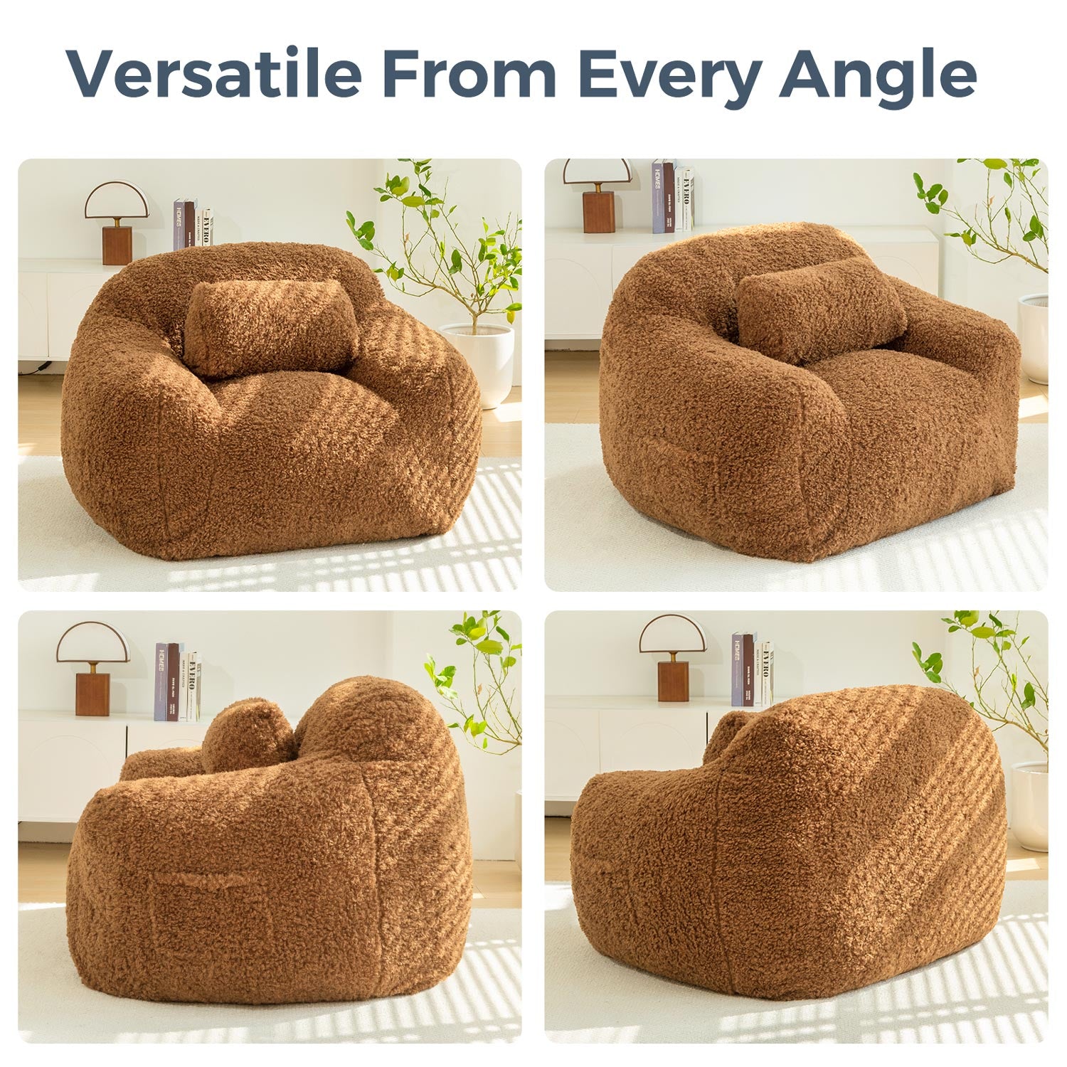 MAXYOYO Large Wool Bean Bag Chair with Pillow - Ultra Comfortable Lounge Chair for Adults, Perfect for Reading, Gaming & Relaxing in Living Room, Bedroom or Dorm