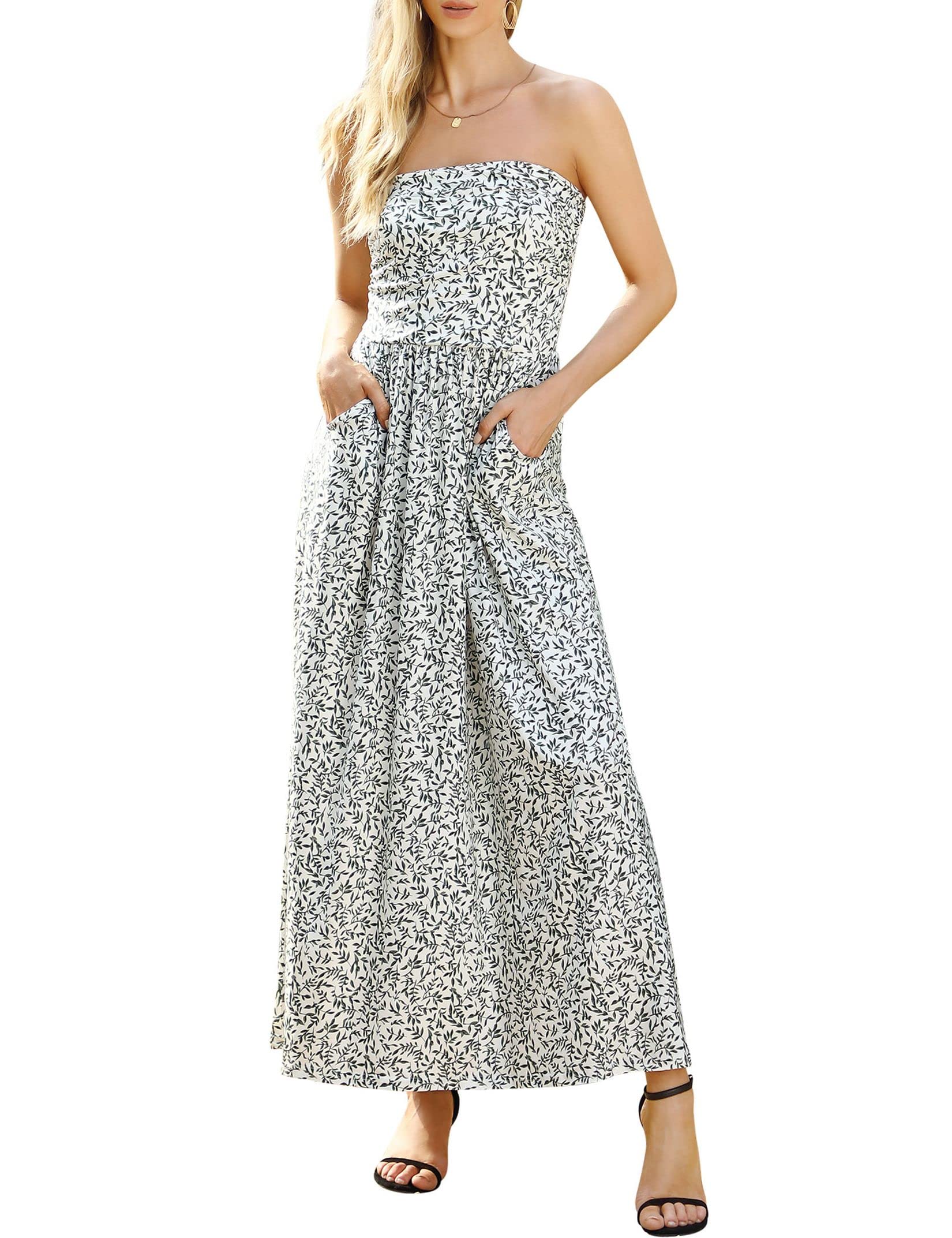 Leadingstar Women's Floral Print Casual Maxi Dress for Beach, Party & Summer Vacation - Lightweight Flowy Sundress with Pockets