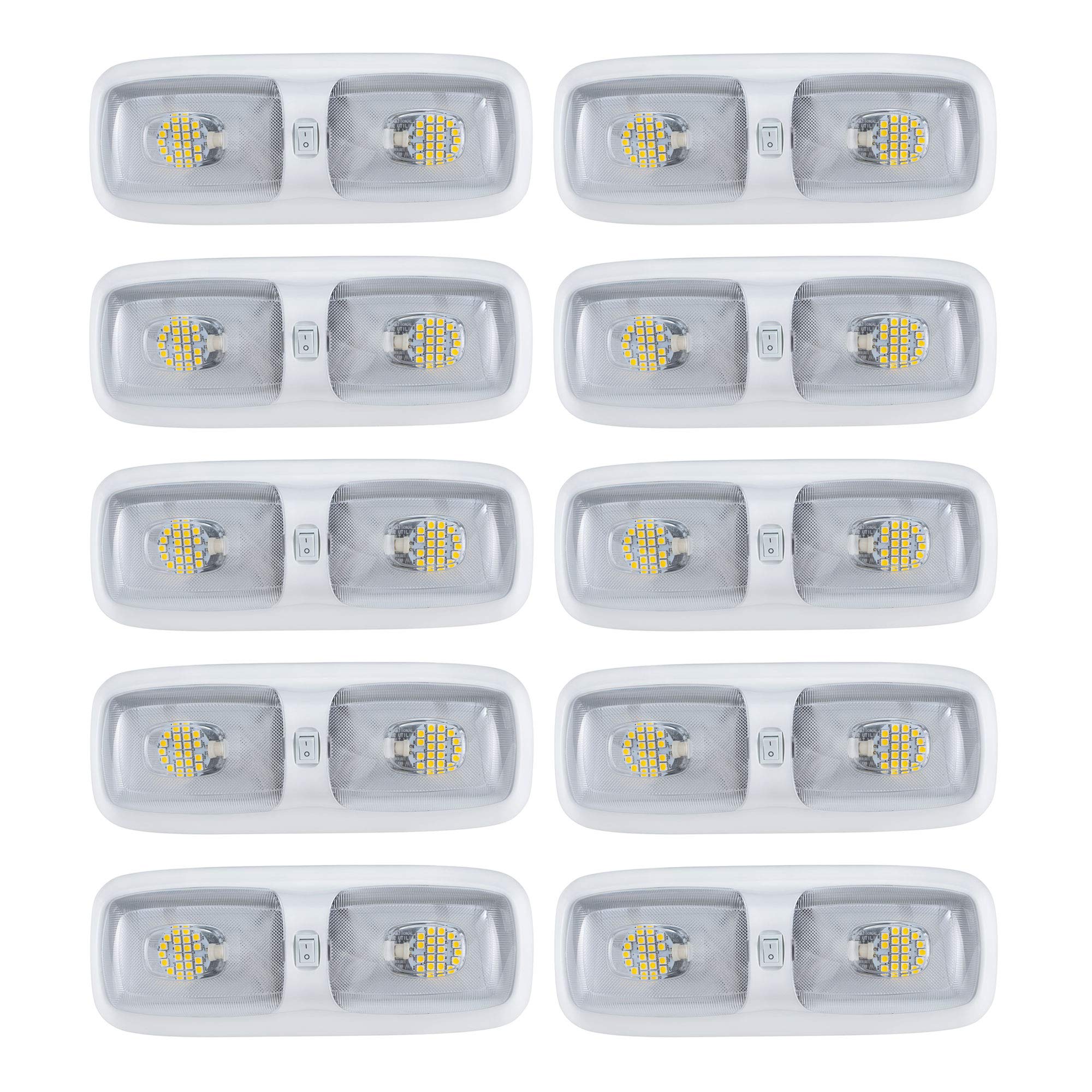 12V RV LED Dome Light Fixture with Switch - 3200K Warm White Interior RV Lighting - Clear Lens & White Housing (10 Pack) - Perfect for RV, Camper, Trailer, and Van Interior Lighting Upgrades