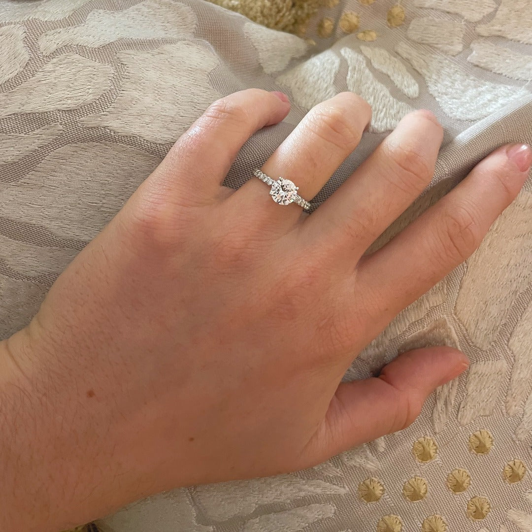 1.10ct F SI1 Round Diamond Solitaire Pavé 14K Gold Engagement Ring for Women - Perfect for Proposals, Anniversaries & Romantic Occasions