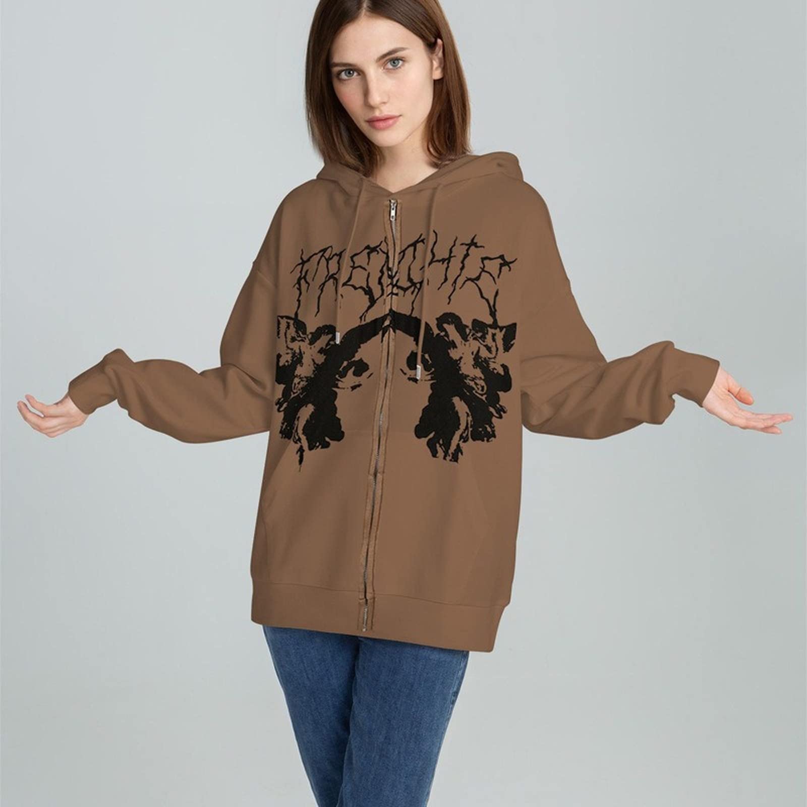 SHINsuke Women's Y2K Gothic Zip Up Hoodie - Hip Hop Grunge Loose Cardigan Jacket for Fall & Winter | Streetwear, Casual Outfit, Layering Fashion