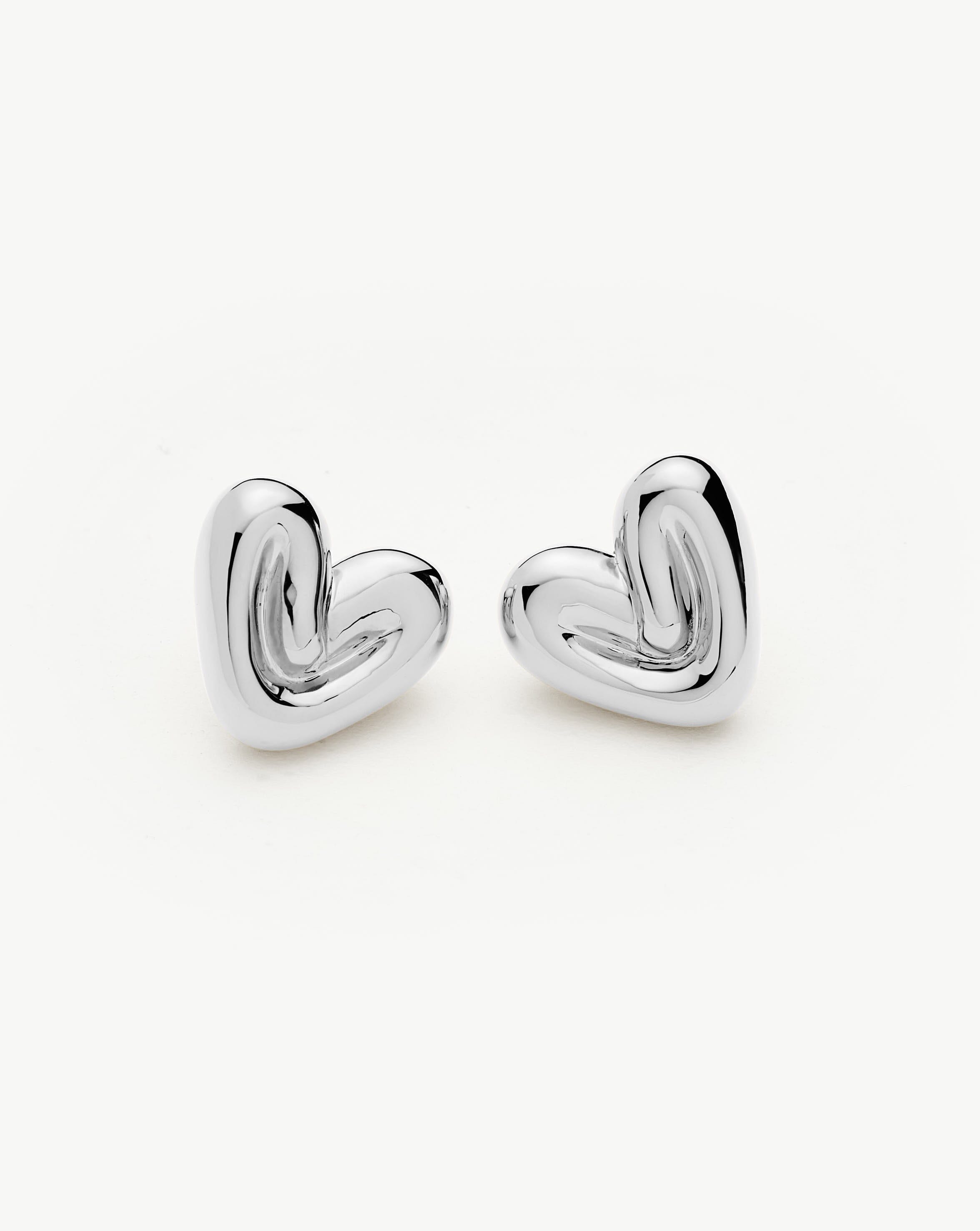 Puffy Heart Stud Earrings for Women - Sterling Silver Plated Rose Gold Dainty Jewelry - Perfect for Valentine's Day Gifts, Anniversary & Everyday Wear