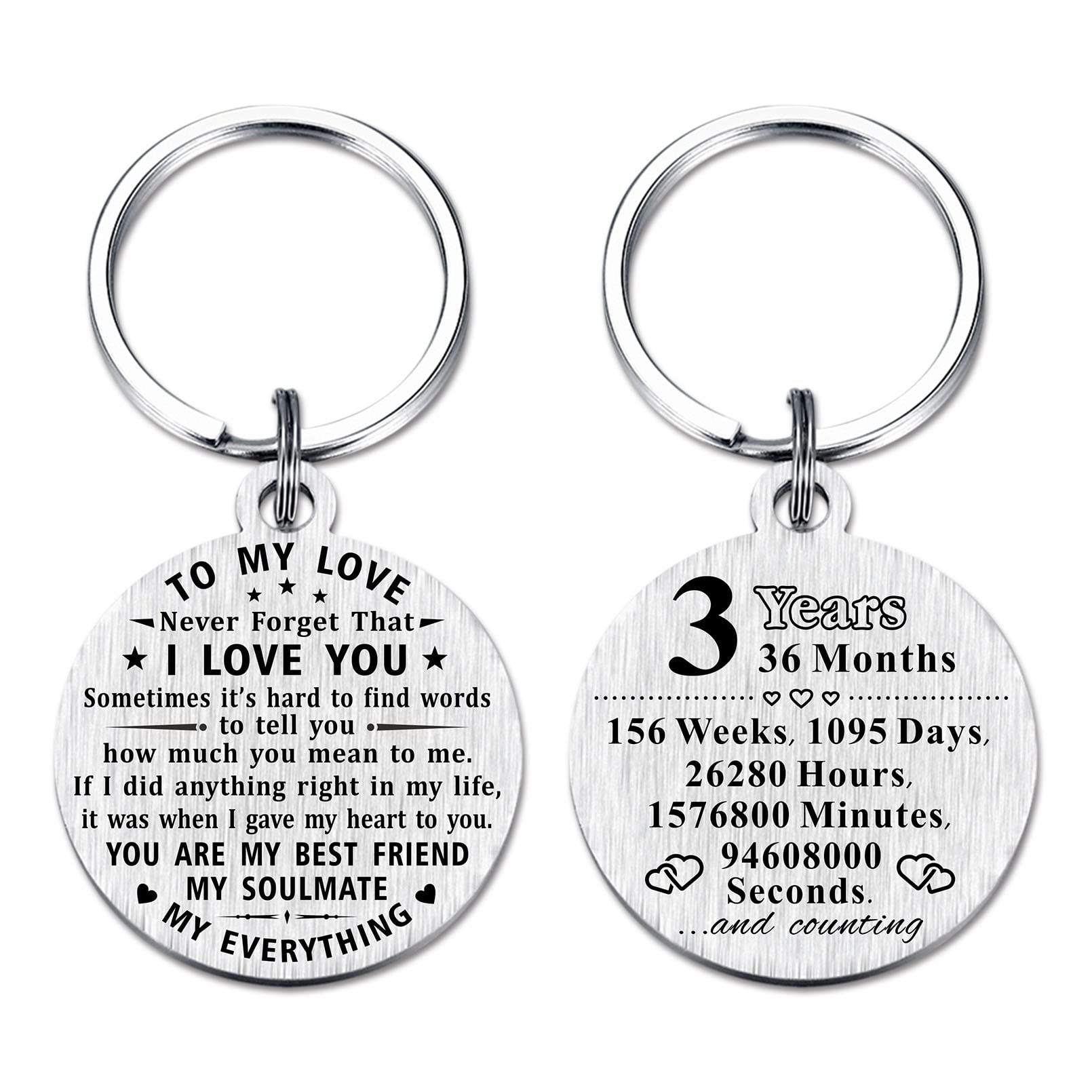 ABNTY 3 Year Anniversary Keychain Gift - Engraved Steel Keepsake for 3rd Wedding Anniversary - Perfect for Men, Women, Boyfriend, Husband - Great for Romantic Gifts, Couple Presents & Anniversary Celebrations