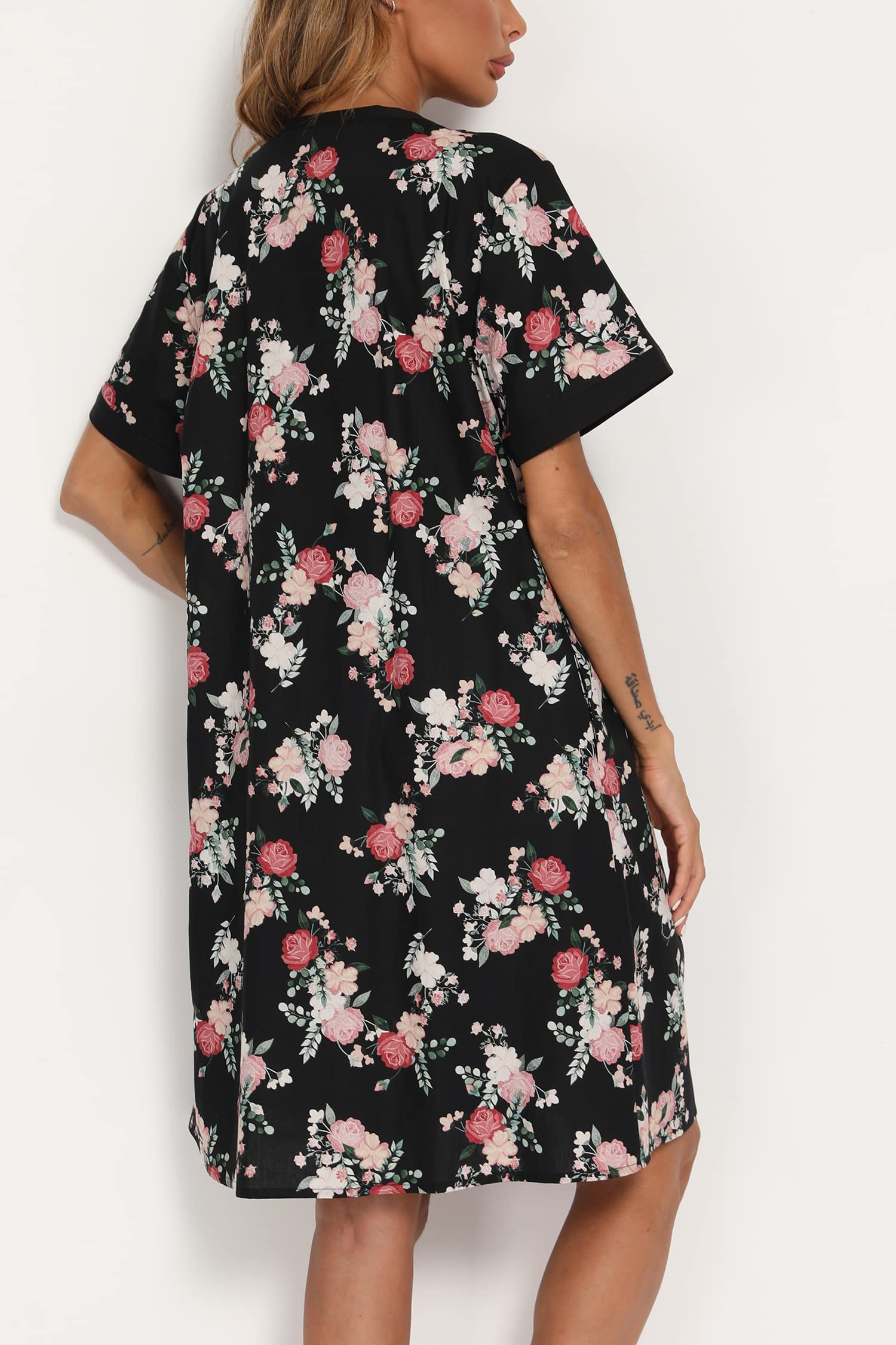 YOZLY Women's Short Sleeve House Dress - Comfortable Cotton Duster Robe with Pockets | Perfect for Lounging, Morning Coffee & Nursing Maternity Wear