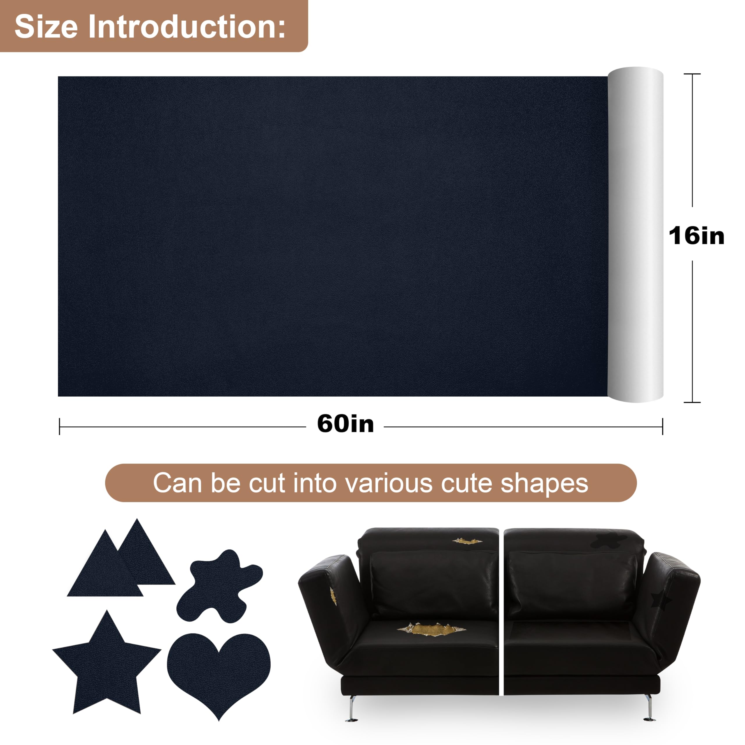 ONine Leather Repair Patch - Self-Adhesive Couch Patch (16x60 Inch) | Scratch Cover for Sofas, Car Seats, Handbags & Jackets | Navy Blue | Easy Peel & Stick | Home & Auto Repair Solution