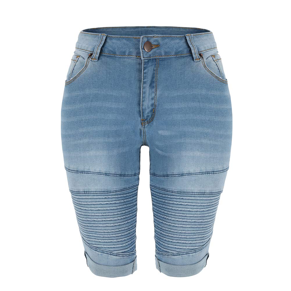 THUNDER STAR Women's Distressed Denim Bermuda Shorts - Ripped Knee-Length Stretch Jeans Shorts for Casual Wear & Summer Outfits