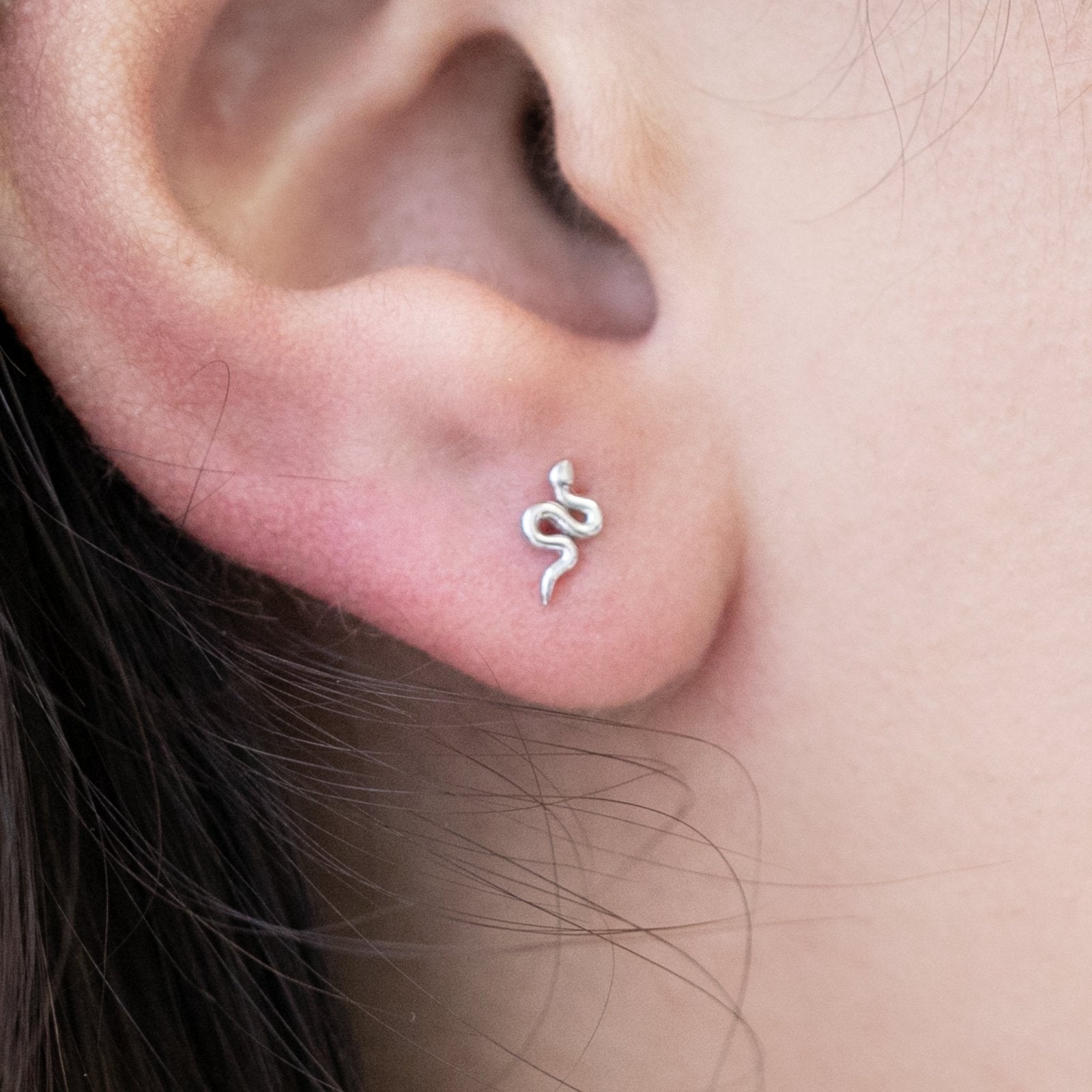 14K White Gold Snake Flat Back Stud Earrings for Women - Hypoallergenic & Durable - Perfect for Everyday Wear, Parties & Gifts