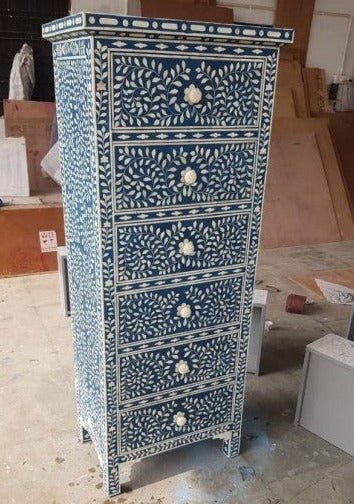 Handmade Tallboy Bone Inlay Dresser - 6 Drawer Vintage Style Chest for Bedroom Storage | Perfect for Master Bedroom, Guest Room & Luxury Home Decor