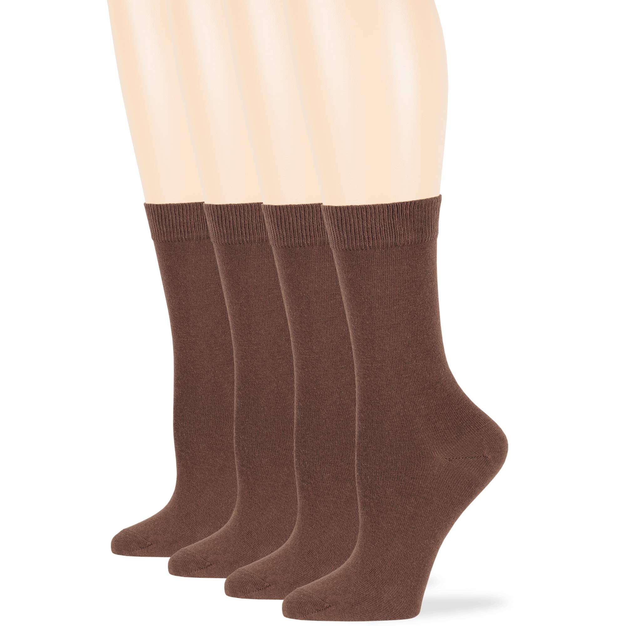 7BigStars Women's Cotton Crew Socks 4-Pack (L/M) - Assorted Colors Black, Brown, Blue, Grey, Beige, Khaki, Olive Green - Soft Everyday Casual Socks for Work, Office & Home Wear