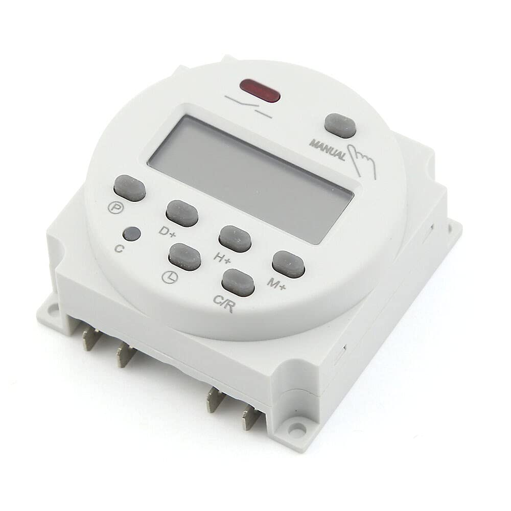 12V DC Programmable Timer Switch with LCD Display - Digital Electronic Time Relay for Indoor Use (White, 1-Pack) - Perfect for Home Automation, Lighting Control, and Appliance Scheduling