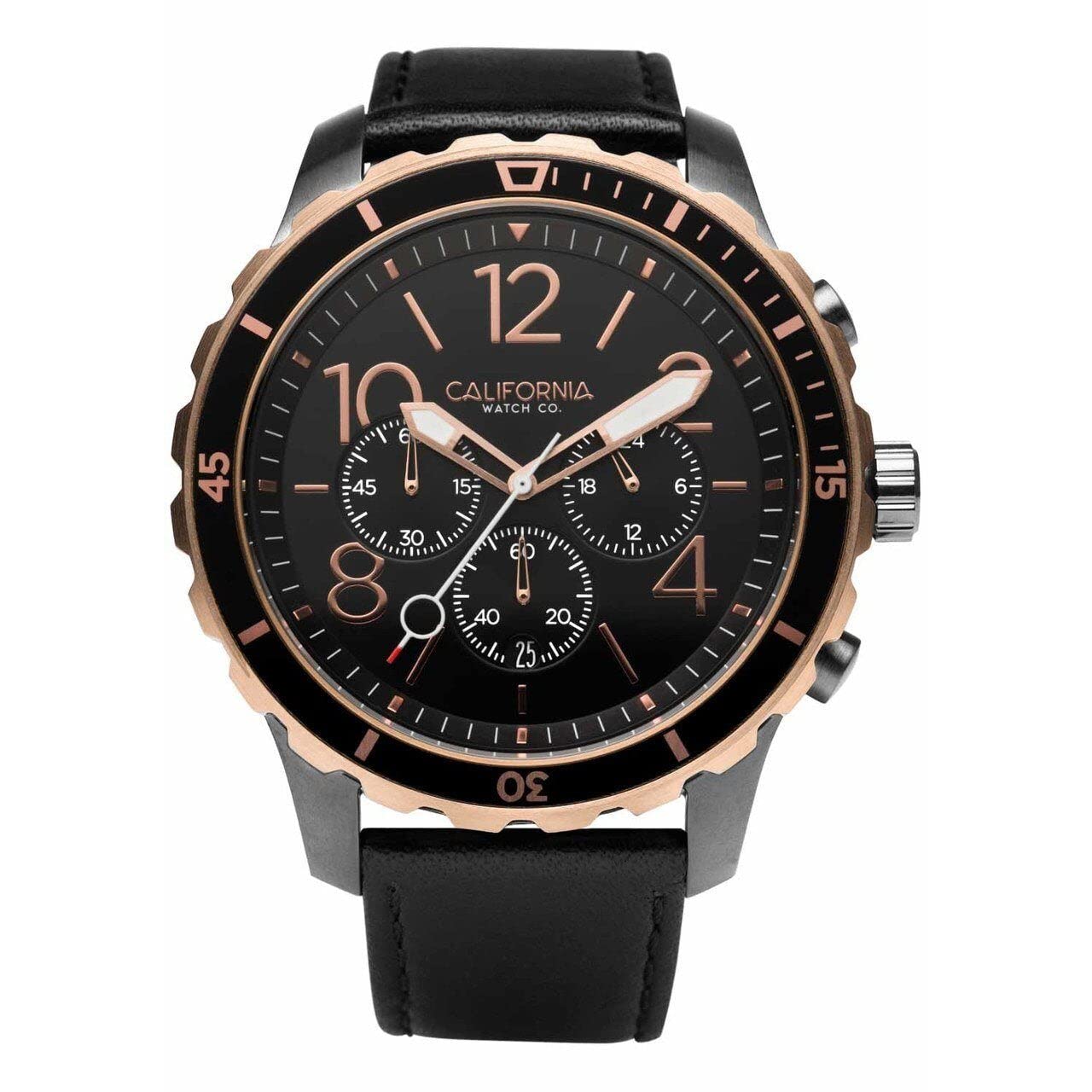 California Watch Co. Mavericks Chronograph Watch - Gunmetal & Rose Gold Leather Strap - Men's Casual & Dress Timepiece for Business, Travel & Special Occasions