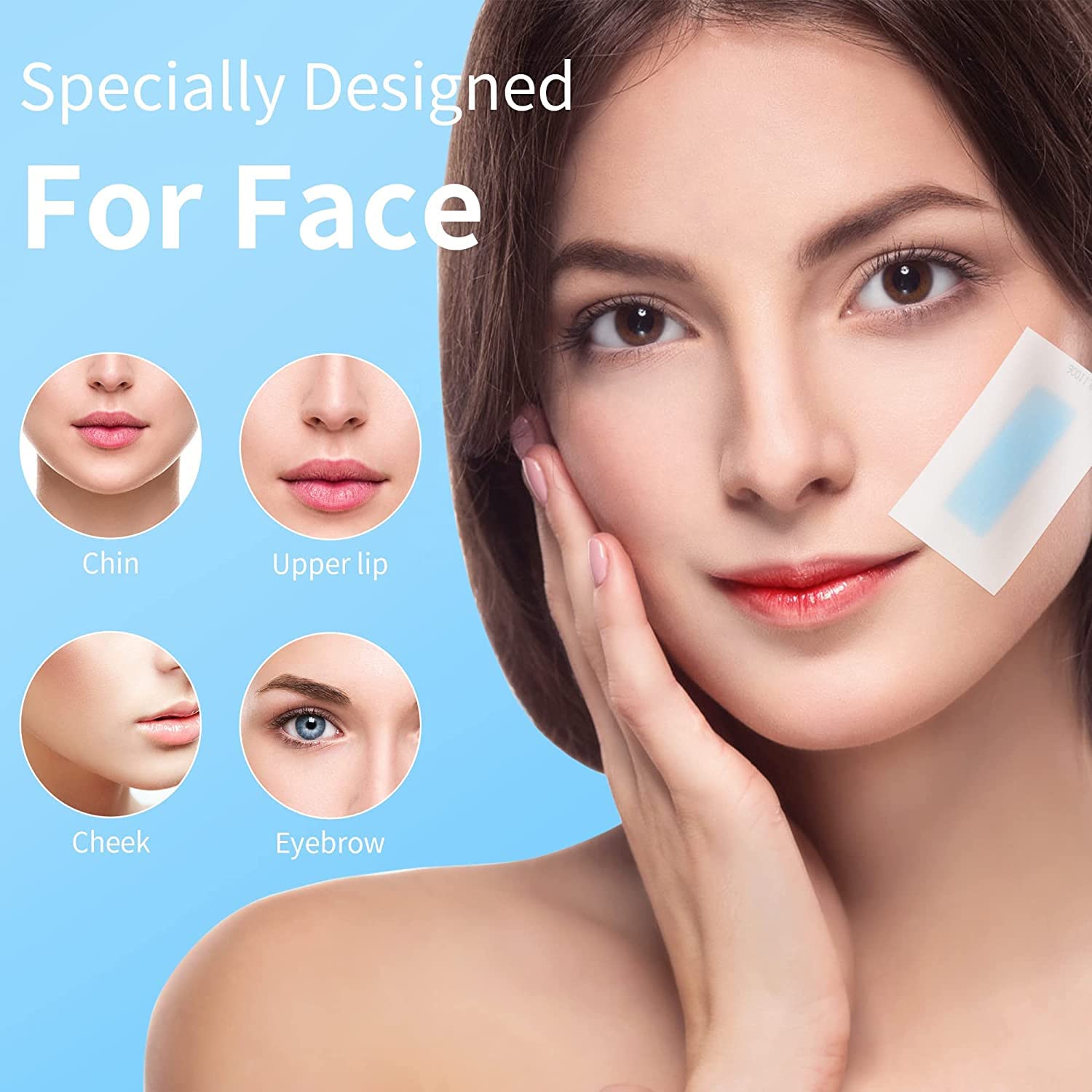 Calitate24 Facial Wax Strips 20Pcs - Women's Hair Removal Waxing Kit for Upper Lip, Chin & Eyebrows | Easy & Safe Wax Sheets with 2 Nose Strips | Perfect for At-Home Salon Treatments & Travel