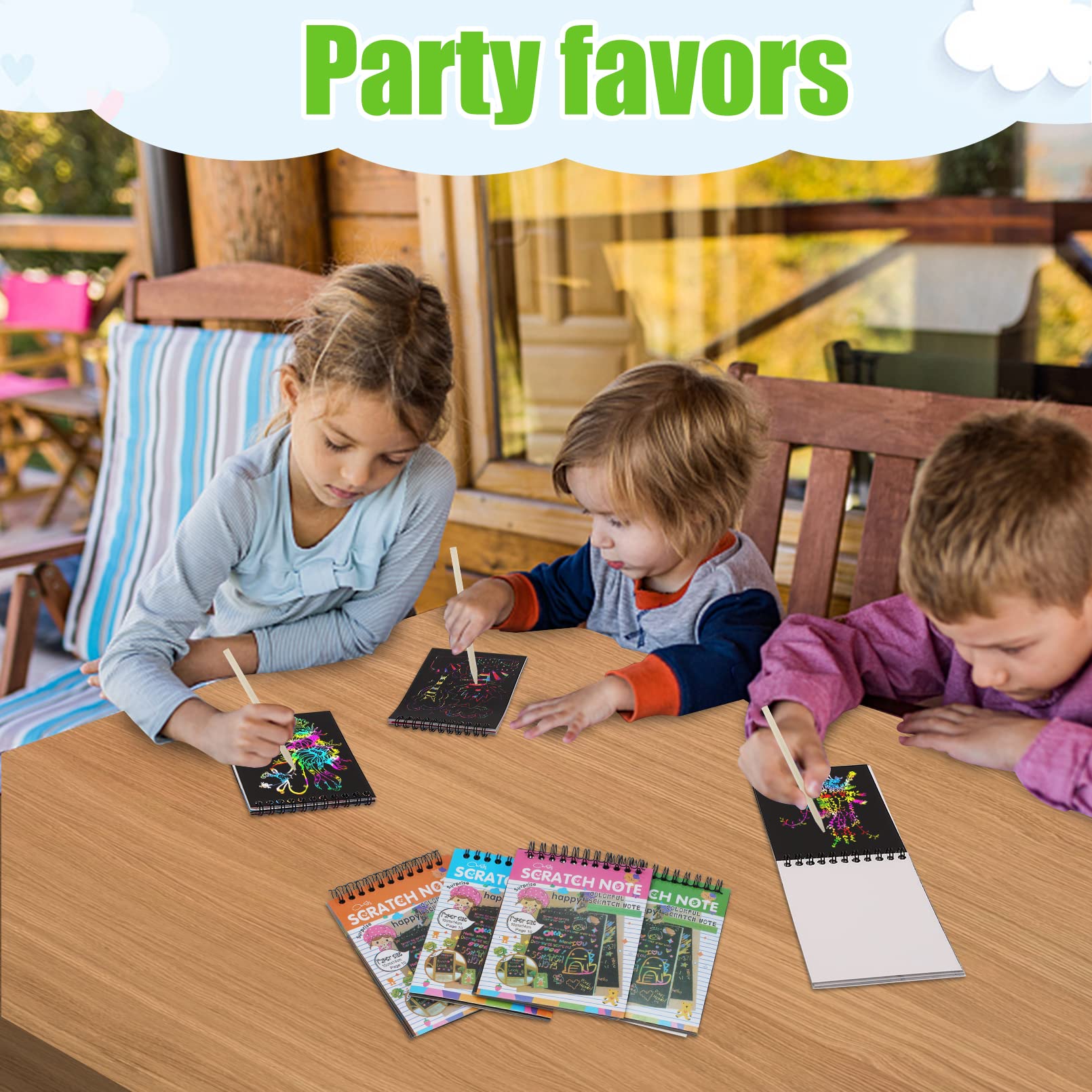 10 Pack Rainbow Scratch Notebooks for Kids - Color Reveal Art Pads with Wooden Stylus - Creative Arts & Crafts Activity for Birthday Parties, Classroom Projects & Travel Entertainment