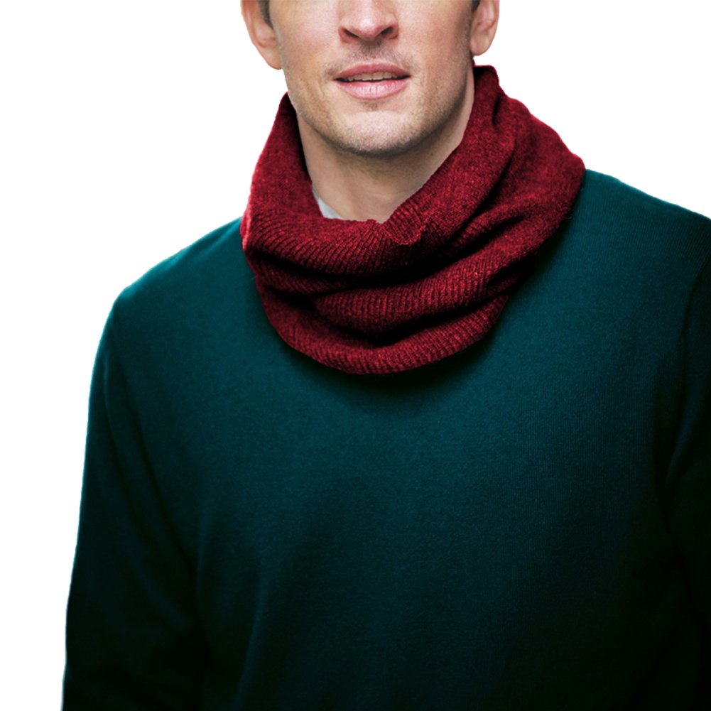 Parisbonbon Men's 100% Cashmere Ribbed Neck Warmer Scarf - Dark Red One Size - Winter Warm Accessory for Outdoor Activities & Cold Weather Fashion