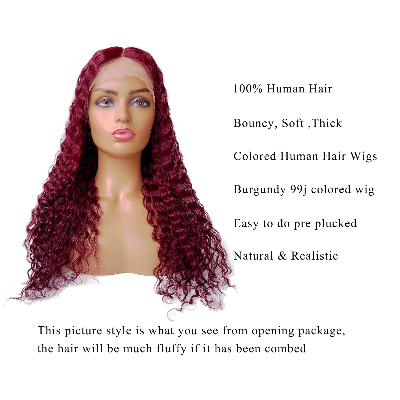9A Brazilian Human Hair Lace Front Wig - 14Inch Deep Wavy 150% Density Burgundy Curly Wig with 13x6x1 Pre-Plucked Hairline & Bleached Knots for Black Women | Perfect for Daily Wear, Special Occasions & Protective Styling