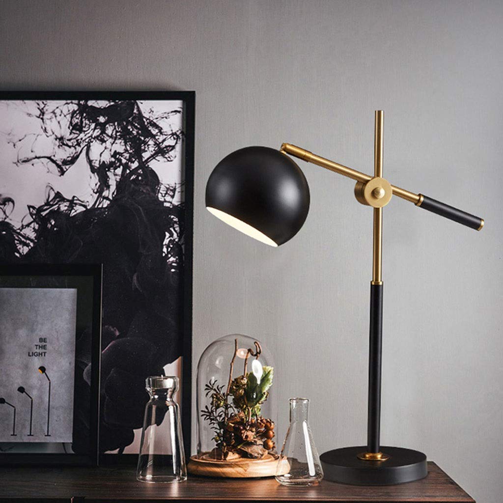 Adjustable Modern Nightstand Lamp with Flexible Head & Arm - Vintage Wrought Iron Study Desk Light, Mid-Century Style Black Shade - Perfect for Bedroom, Office & Reading Nook Lighting (Black)