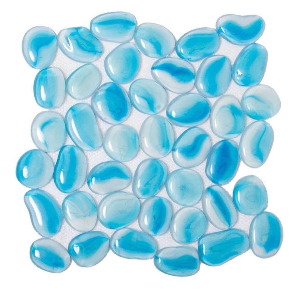 Sky Blue Glass Pebble Mosaic Tile - 12