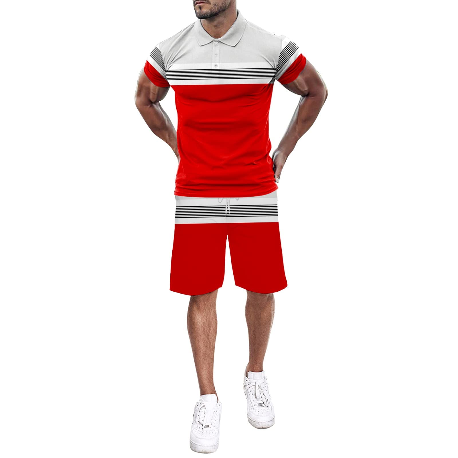 **Men's 2-Piece Short Sets - Casual 3D Printed Summer Outfits, Button-Up Henley Short Sleeve Shirts & Matching Shorts for Beach, Camping & Lounge Wear**    *(Perfect for beach vacations, outdoor adventures, and relaxed summer styling.)*