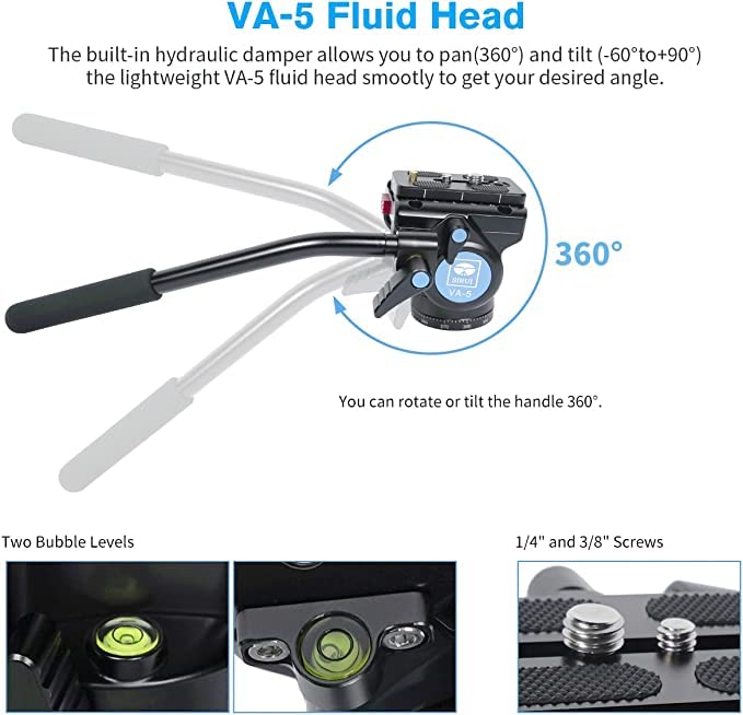 SIRUI P-424FL 198cm Carbon Fiber Camera Monopod with Removable Tripod Base & VA-5 Fluid Head - Professional DSLR & Camcorder Support up to 12kg for Travel, Sports, and Wildlife Photography
