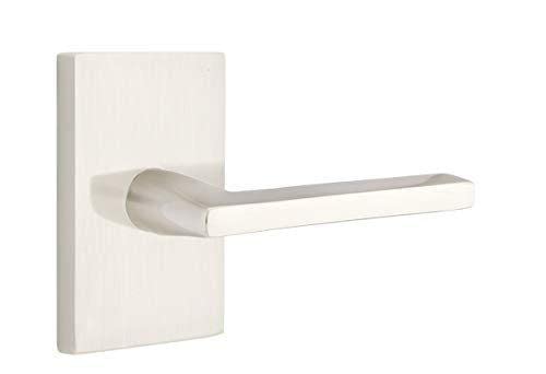 Emtek Privacy Set - Modern Rectangular Rosette with Helios Lever in Oil Rubbed Bronze Finish | Left Hand Door Hardware for Bedrooms & Bathrooms