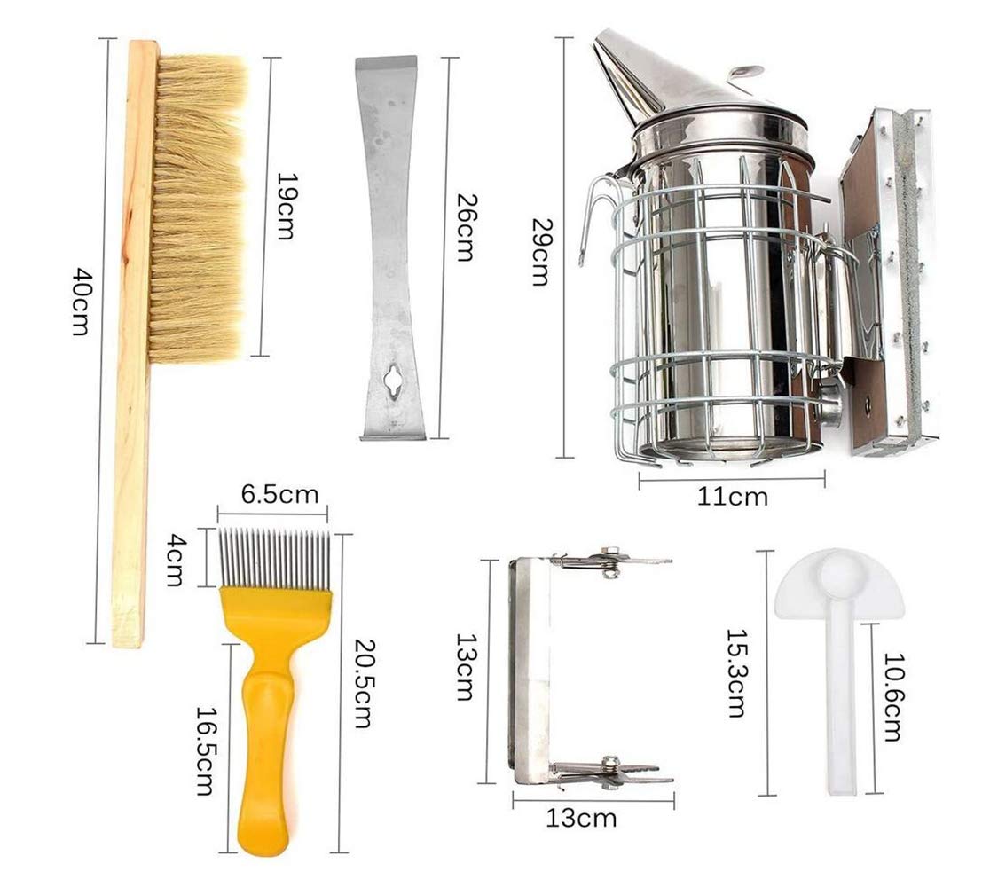 **6-Piece Beekeeping Starter Kit - Bee Smoker, Brush, Frame Grip, Scraper, Uncapping Fork & Feeder - Essential Honey Harvesting Tools for Beginners & Professionals - Perfect for Apiary, Hive Maintenance & Honey Extraction**