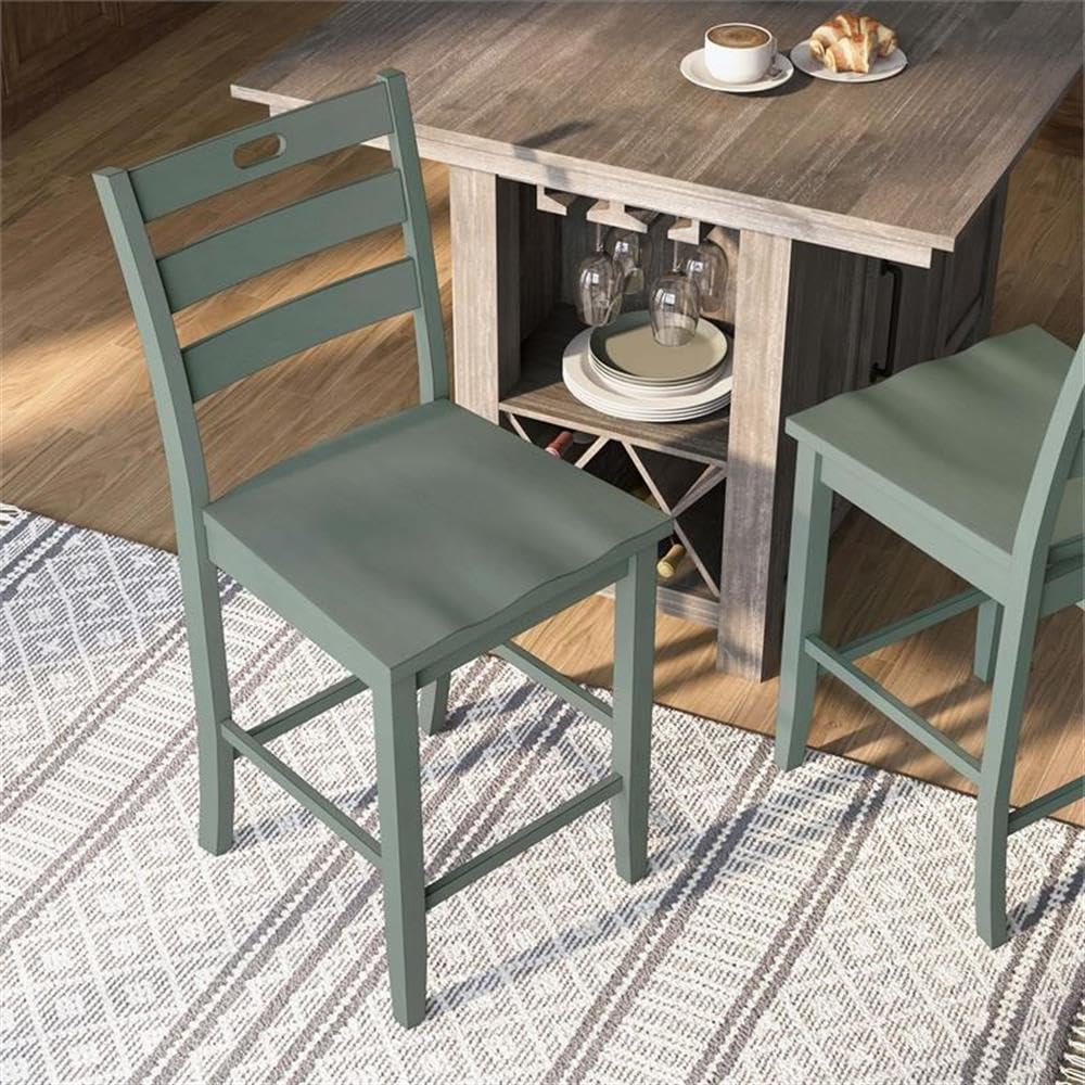 Furniture of America Jolines Wood Counter Height Chair in Green (Set of 2) - Perfect for Kitchen Islands, Breakfast Bars & Small Dining Spaces