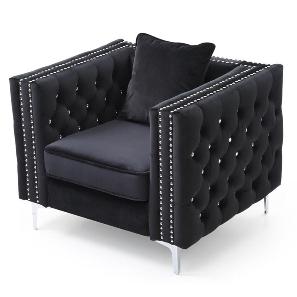 Glory Furniture Paige Velvet Chair in Black - Luxurious Velvet Upholstered Accent Chair for Living Room, Bedroom or Office