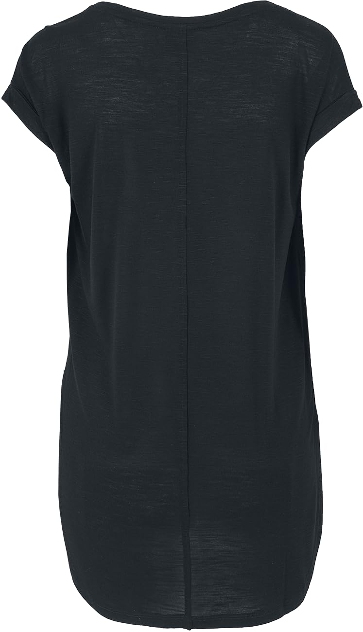 Women's Long Back Shaped Slub T-Shirt - Soft Casual V-Neck Tee for Everyday Wear, Lounge & Street Style (Black, XS)