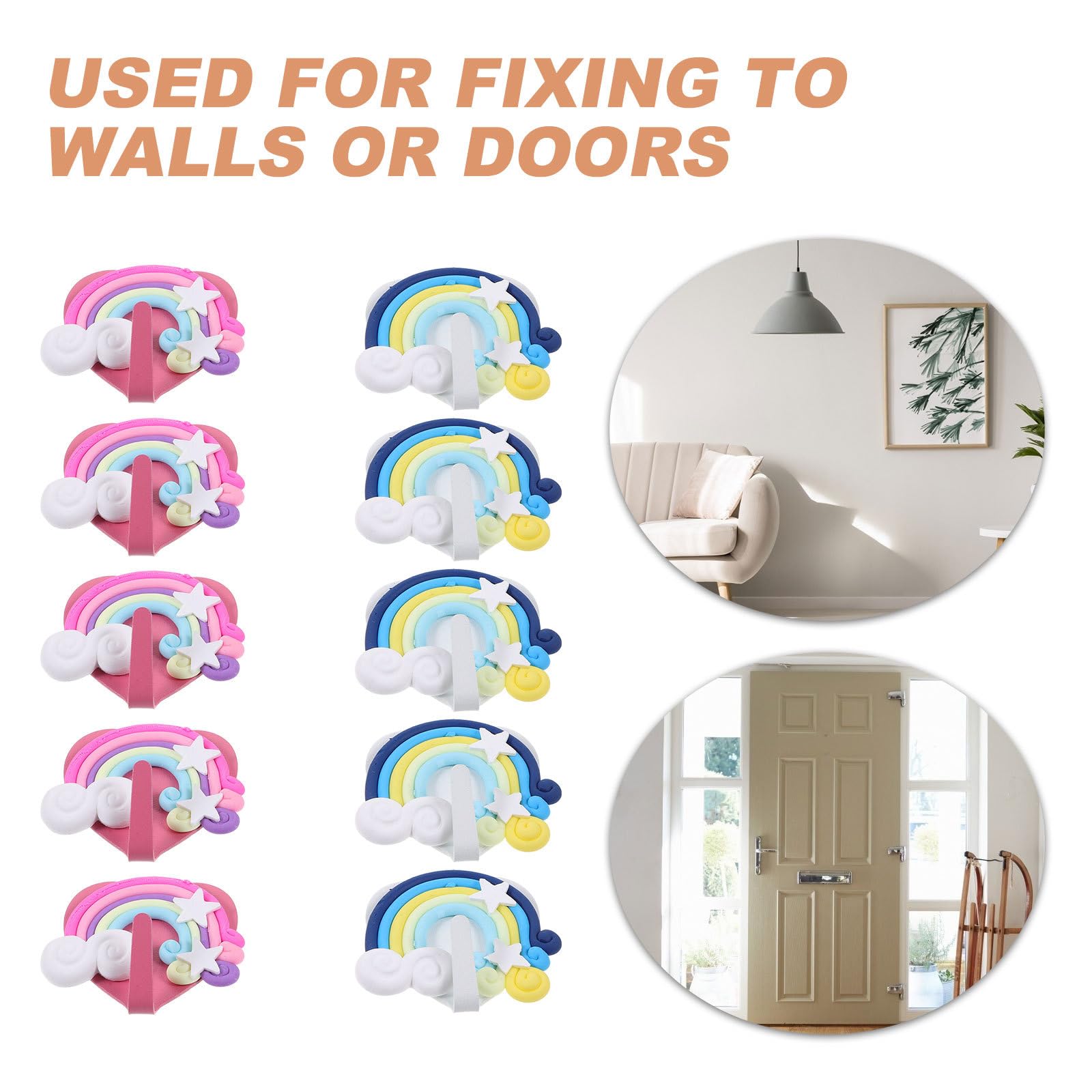 Rainbow Hooks - 10 Pack Heavy Duty Adhesive Wall Hooks for Bathroom, Kitchen, Living Room & RV - Decorative Shower Hooks for Towels, Robes & Organizing - Perfect for Home, Office & Camper Use