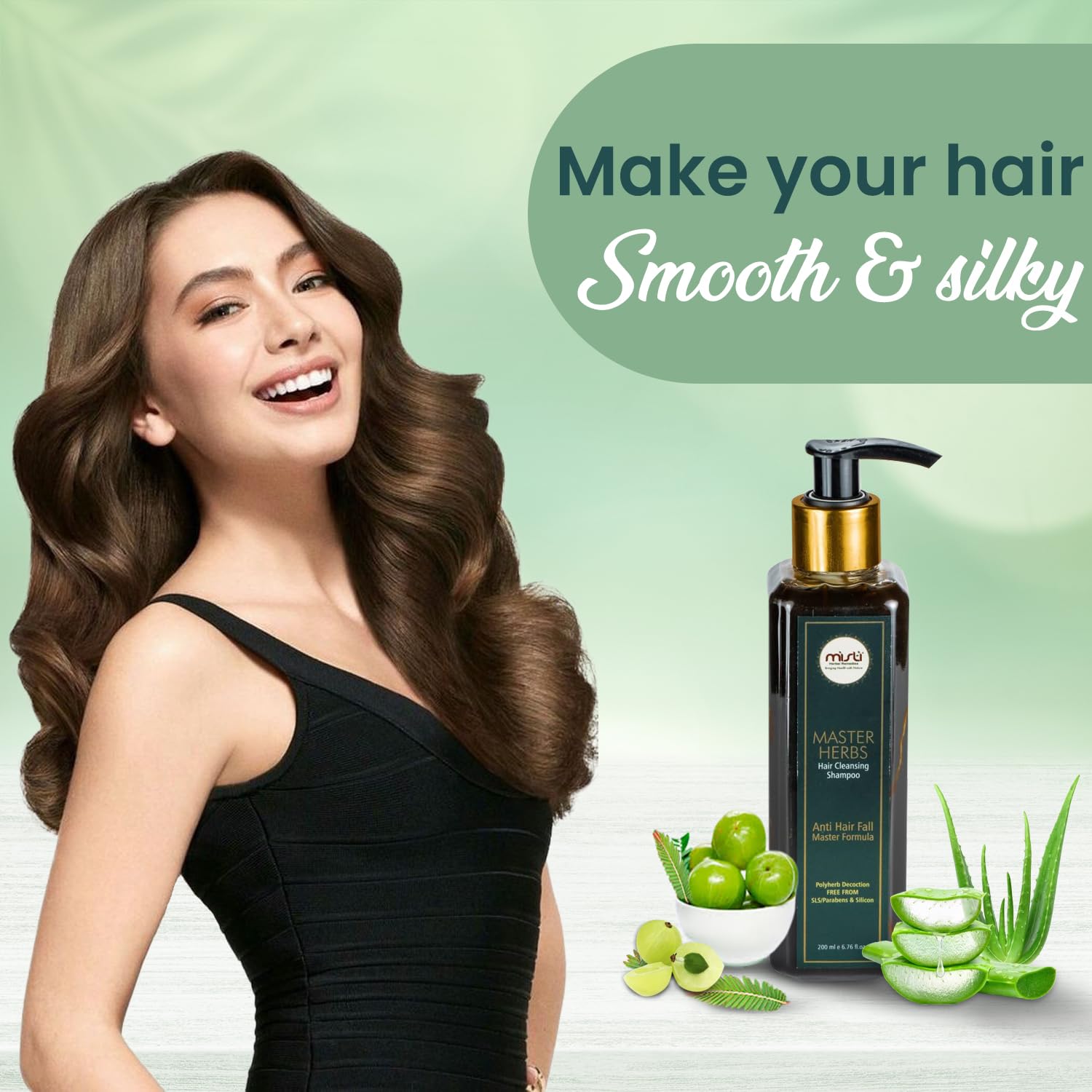 Misti Herbal Master Herbs Anti Hairfall Shampoo - Natural Hair Growth & Strengthening Treatment with Amla, Shikakai & Aloe Vera | Controls Hair Fall, Grey Hair & Dandruff | Nourishes Scalp for Strong, Long & Thick Hair | Paraben-Free Formula (200ml) | Perfect for Daily Hair Care & Revitalization