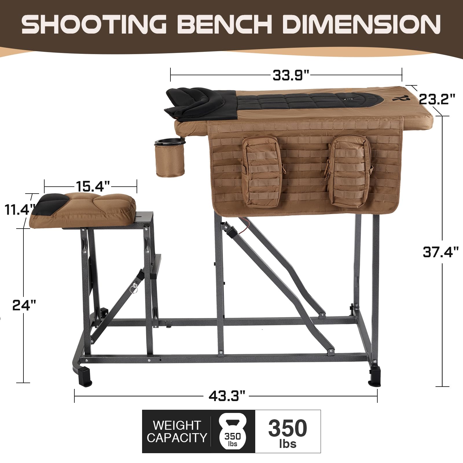 TR Magnum Precision Portable Shooting Bench Seat with Adjustable Table, Gun Rest, Shot Bag & Front Rest - Heavy Duty Steel Frame, Brown, Extra Large - Perfect for Hunting, Target Practice & Outdoor Shooting Ranges