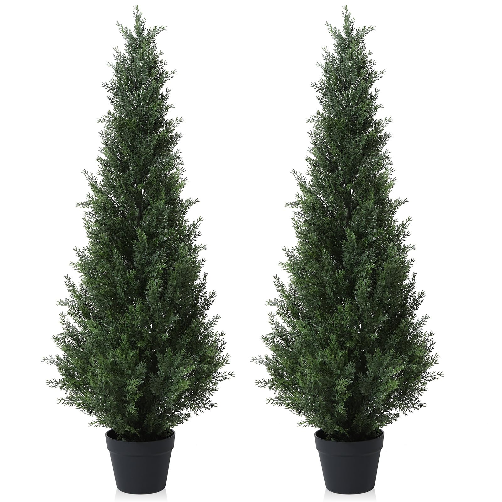 4FT Artificial Cedar Topiary Trees for Outdoors - Set of 2 Potted Fake Cypress Trees, Faux Evergreen Plants for Home, Porch, Garden, and Patio Decor - Perfect for Wedding, Party, and Landscape Design