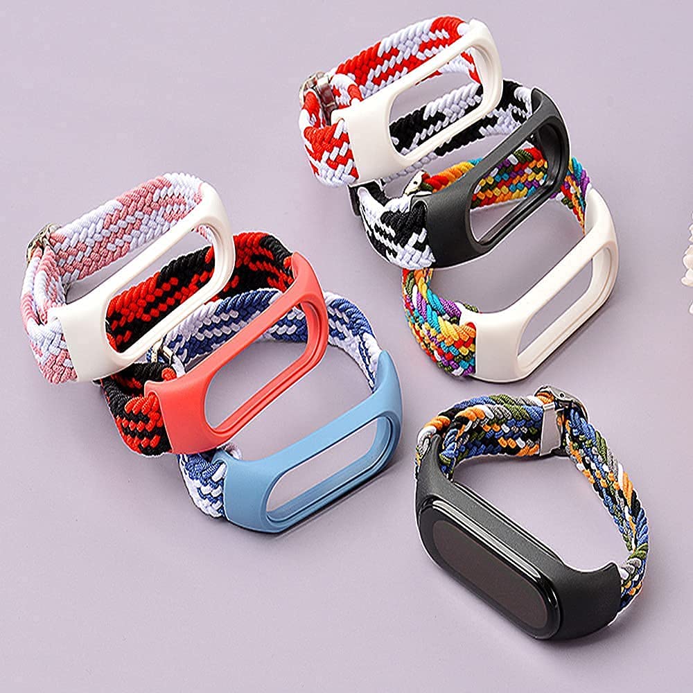 Adjustable Nylon Braided Solo Loop Strap Compatible with Xiaomi Mi Band 6/5/4/3 - Stretchy Sport Replacement Wristband for Fitness Tracking & Daily Wear