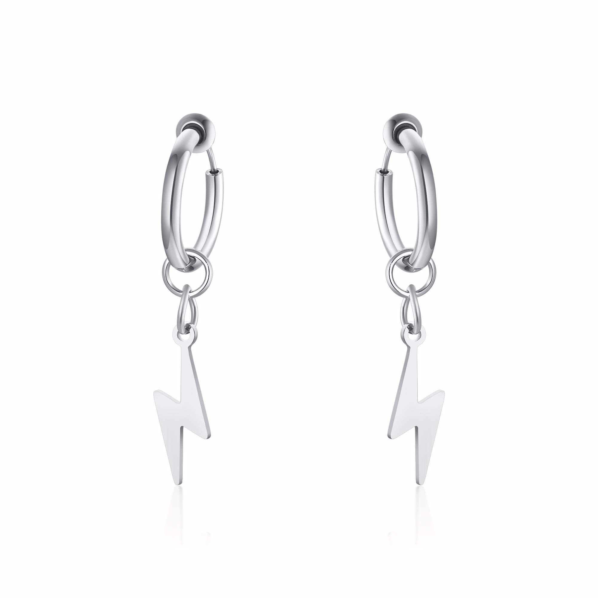 Lightning Bolt Clip-On Earrings for Men & Women | Stainless Steel Non-Piercing Dangle Earrings | Perfect for Parties, Cosplay & Everyday Fashion