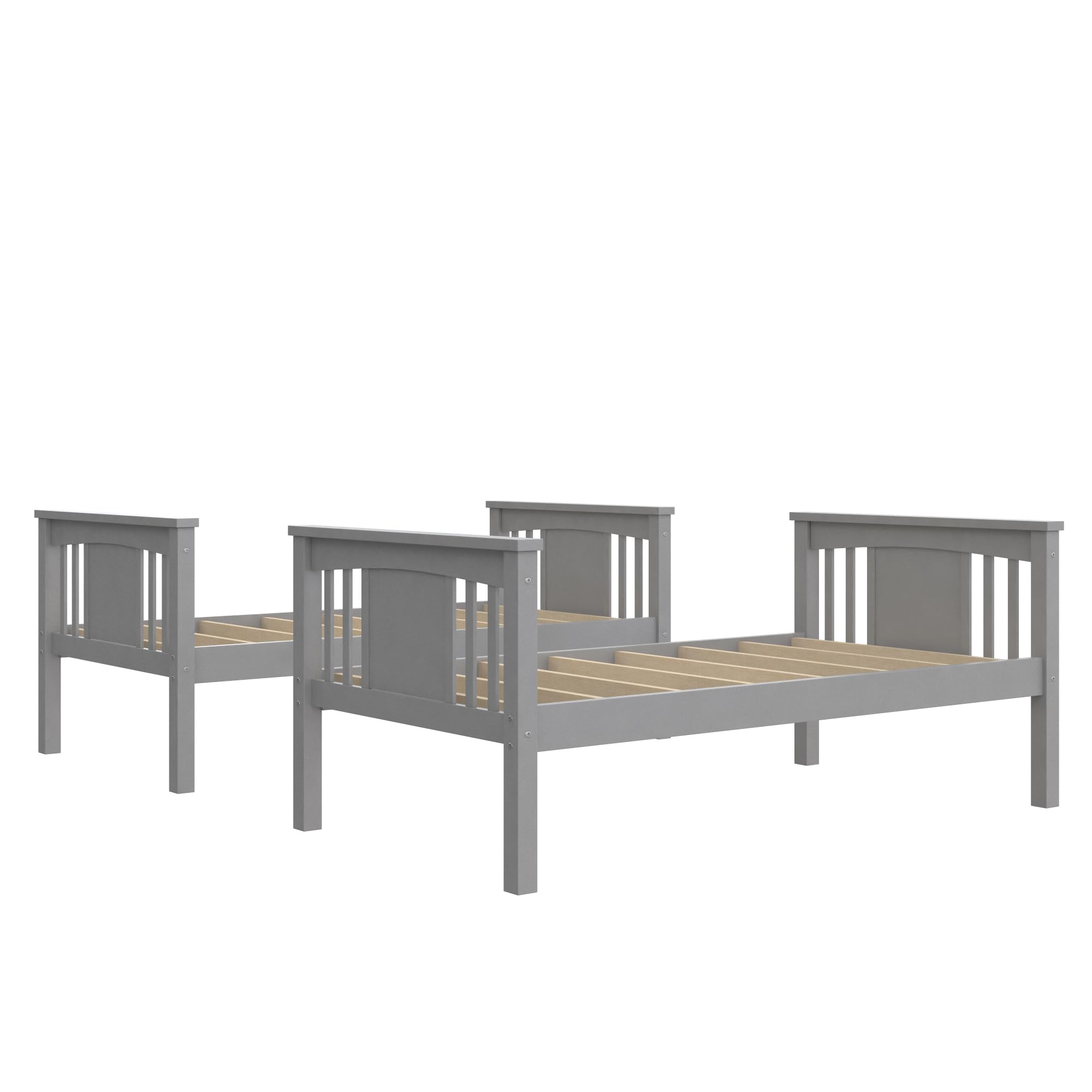 DHP Dylan Wood Twin Over Twin Bunk Bed with Ladder, Grey - Space-Saving Kids Bedroom Furniture for Siblings or Sleepovers